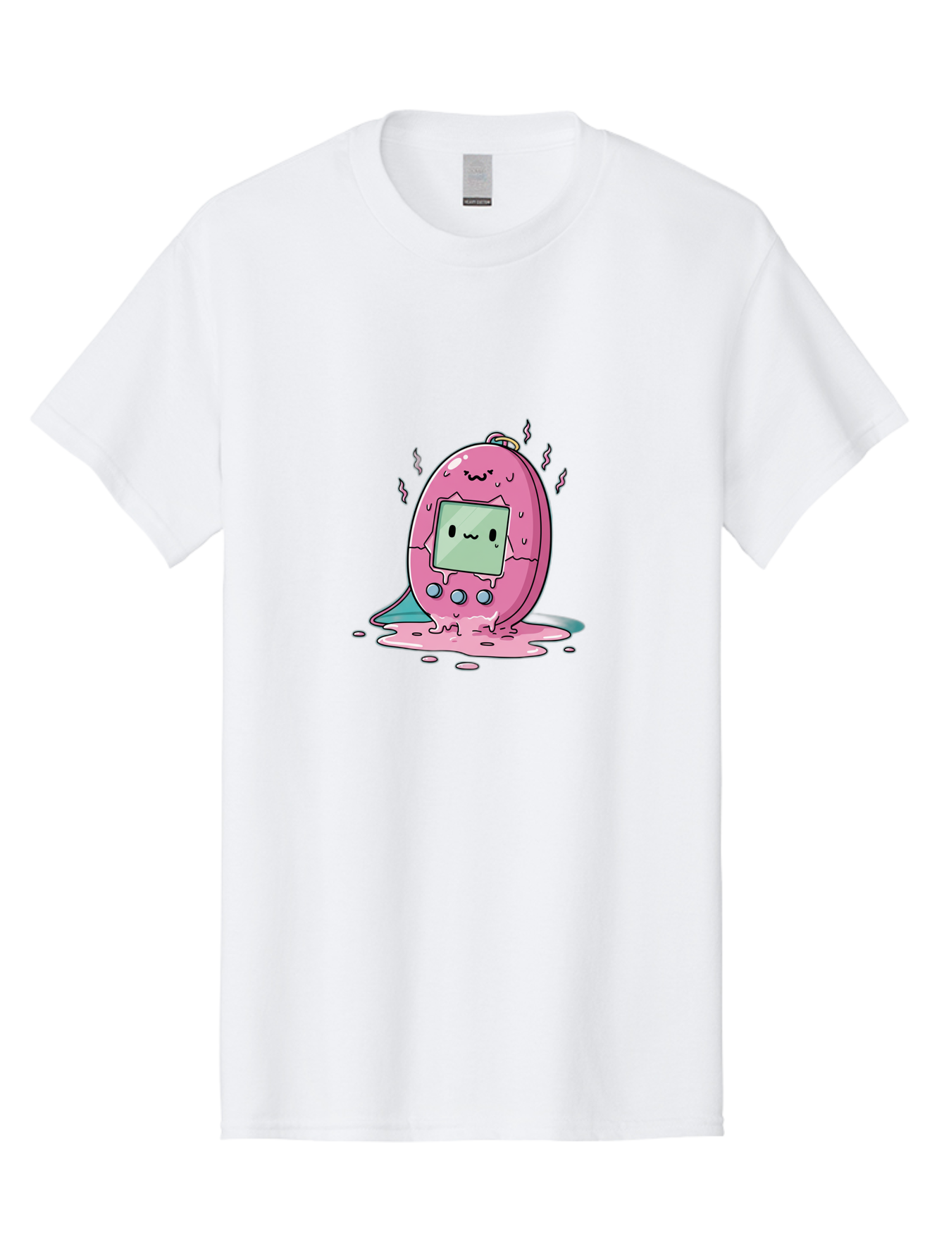 Tamagotchi-11 Men'S Graphic Tee, 100% Cotton, Comfortable Casual Summer Wear, Machine Washable, Pink Digital Pet, Broken Screen, Sad Face, Melting Toy, Nostalgic 90S, Retro Gaming, Cartoon Style, Kawaii Aesthetic Bab492