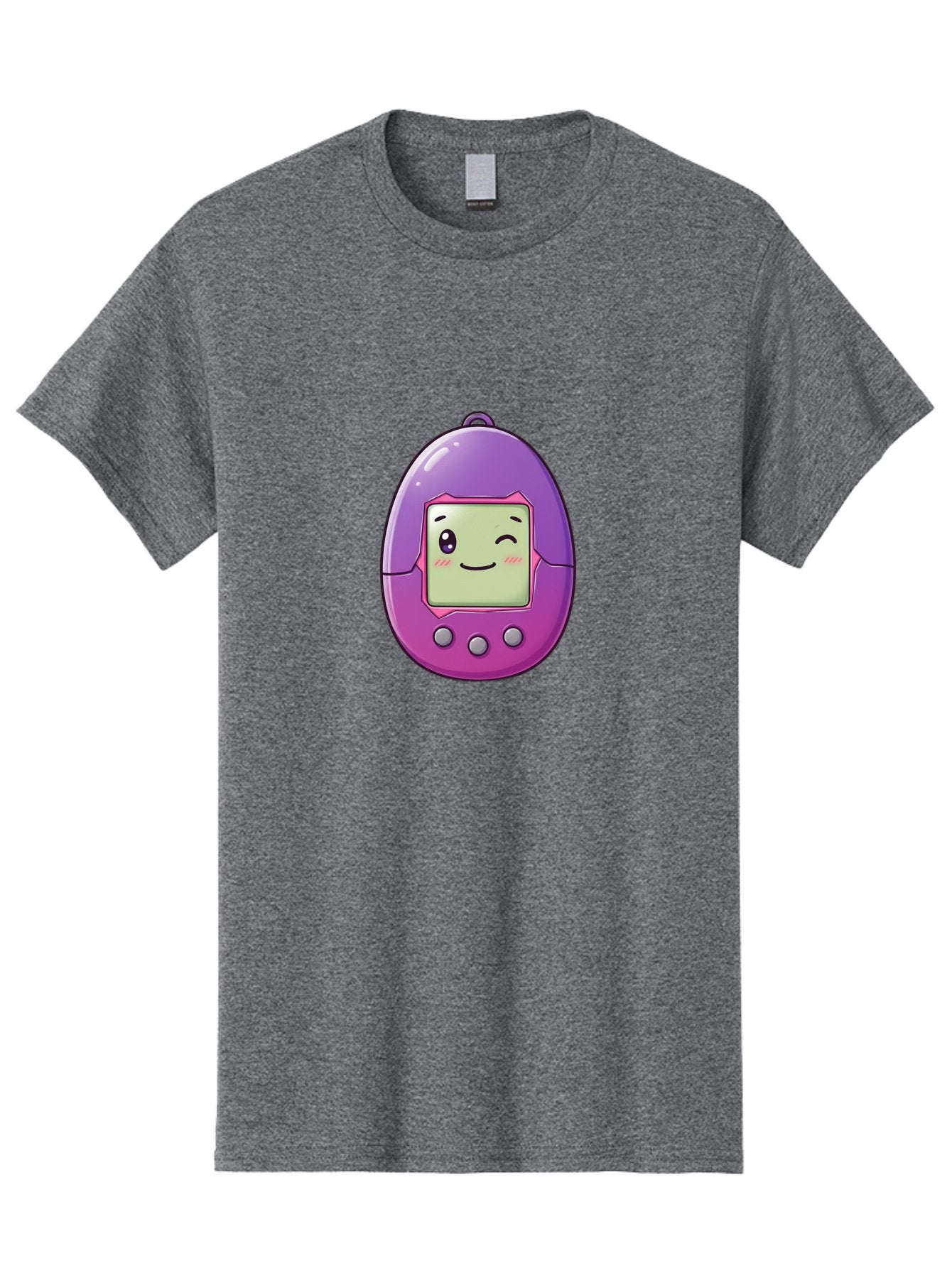 Tamagotchi-2 Men'S Graphic Tee, 100% Cotton, Comfortable Casual Summer Wear, Machine Washable, Digital Pet, Cartoon Character, Kawaii Culture, Retro Gaming, Nostalgic Toy, Egg-Shaped Device, Purple And Pink, Cute Design, 90S Nostalgia, Bab496 3
