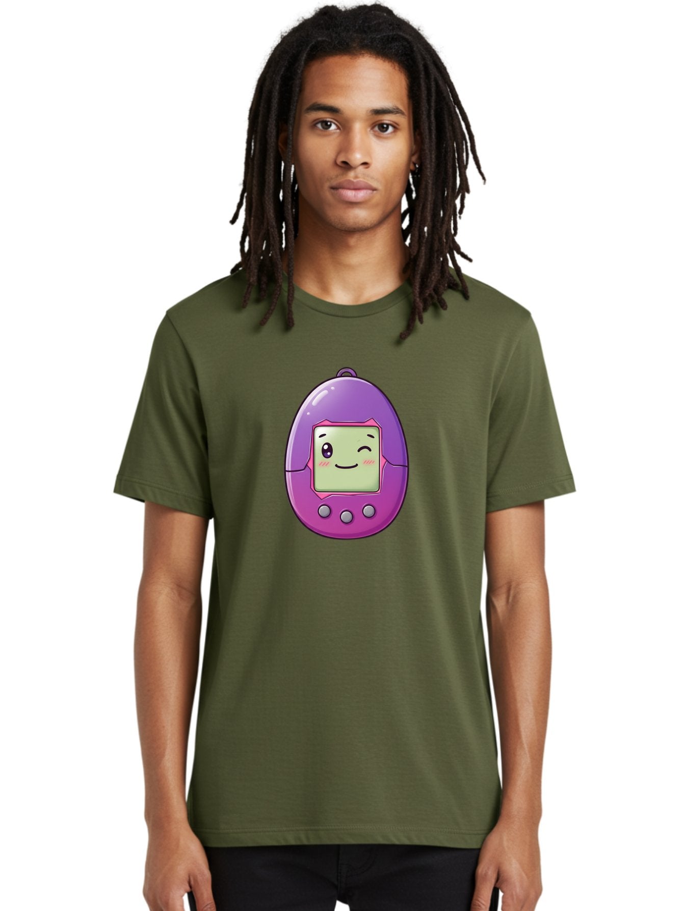 Tamagotchi-2 Men'S Graphic Tee, 100% Cotton, Comfortable Casual Summer Wear, Machine Washable, Digital Pet, Cartoon Character, Kawaii Culture, Retro Gaming, Nostalgic Toy, Egg-Shaped Device, Purple And Pink, Cute Design, 90S Nostalgia, Bab496 28