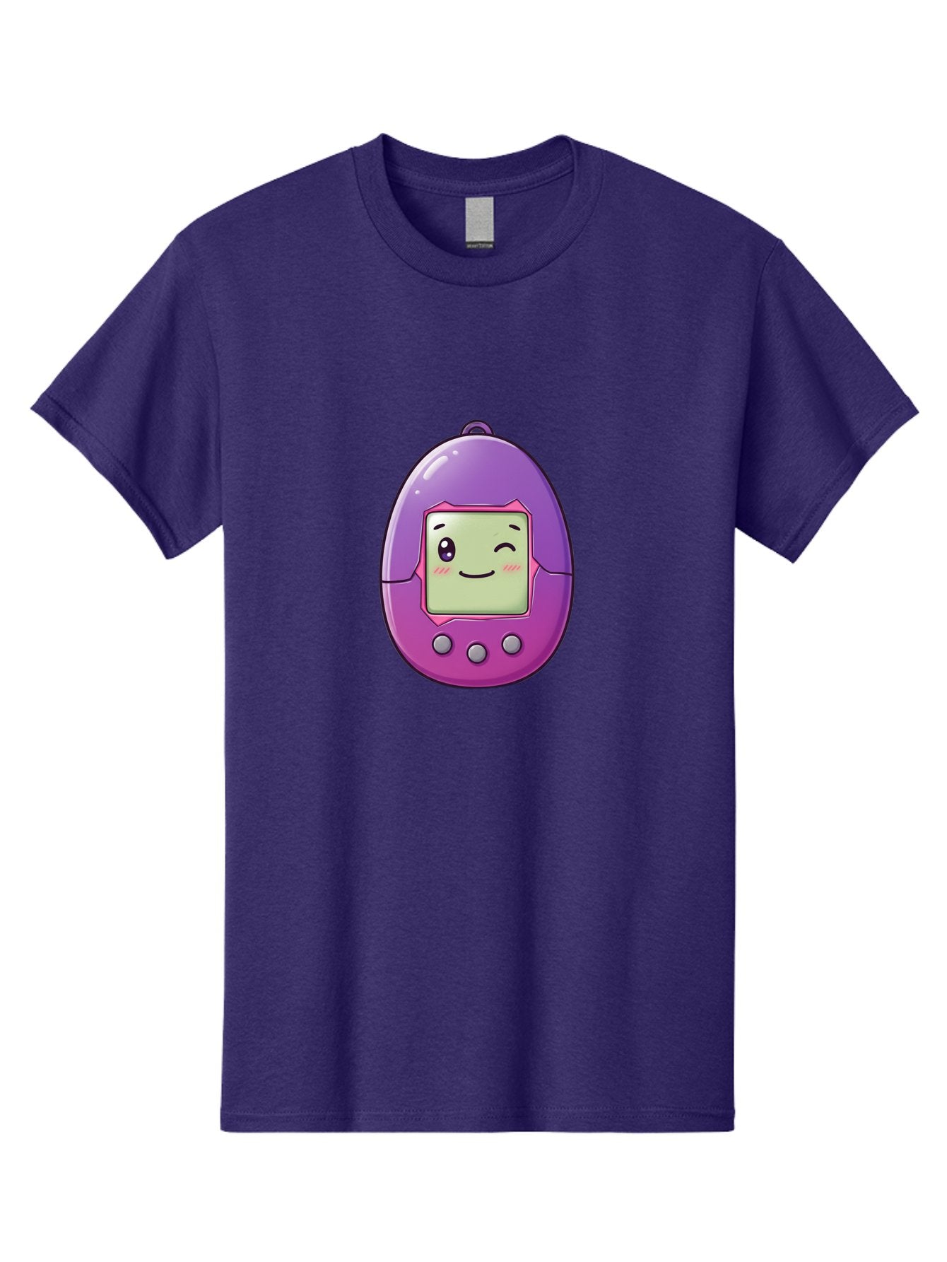 Tamagotchi-2 Men'S Graphic Tee, 100% Cotton, Comfortable Casual Summer Wear, Machine Washable, Digital Pet, Cartoon Character, Kawaii Culture, Retro Gaming, Nostalgic Toy, Egg-Shaped Device, Purple And Pink, Cute Design, 90S Nostalgia, Bab496