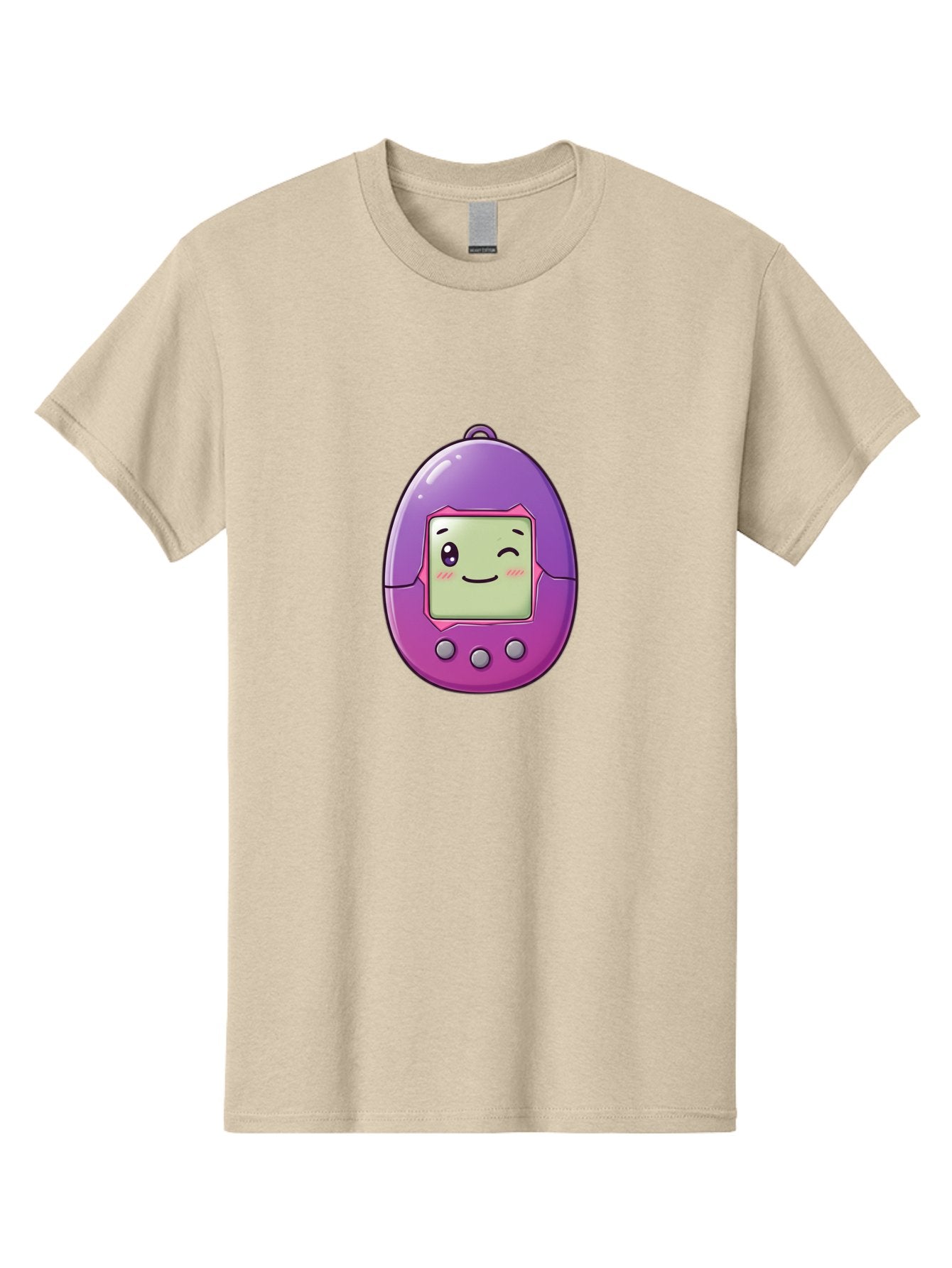 Tamagotchi-2 Men'S Graphic Tee, 100% Cotton, Comfortable Casual Summer Wear, Machine Washable, Digital Pet, Cartoon Character, Kawaii Culture, Retro Gaming, Nostalgic Toy, Egg-Shaped Device, Purple And Pink, Cute Design, 90S Nostalgia, Bab496