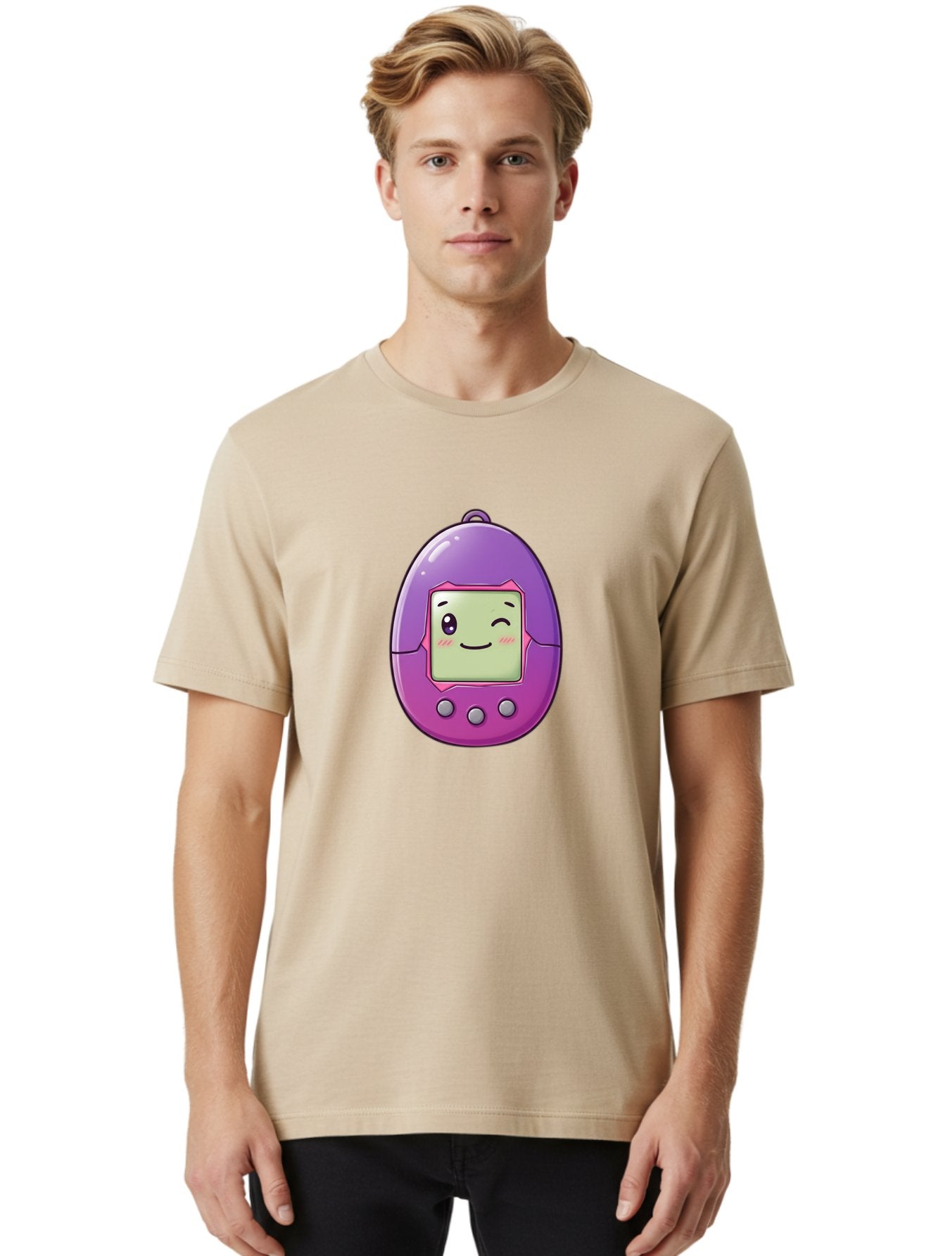 Tamagotchi-2 Men'S Graphic Tee, 100% Cotton, Comfortable Casual Summer Wear, Machine Washable, Digital Pet, Cartoon Character, Kawaii Culture, Retro Gaming, Nostalgic Toy, Egg-Shaped Device, Purple And Pink, Cute Design, 90S Nostalgia, Bab496 19