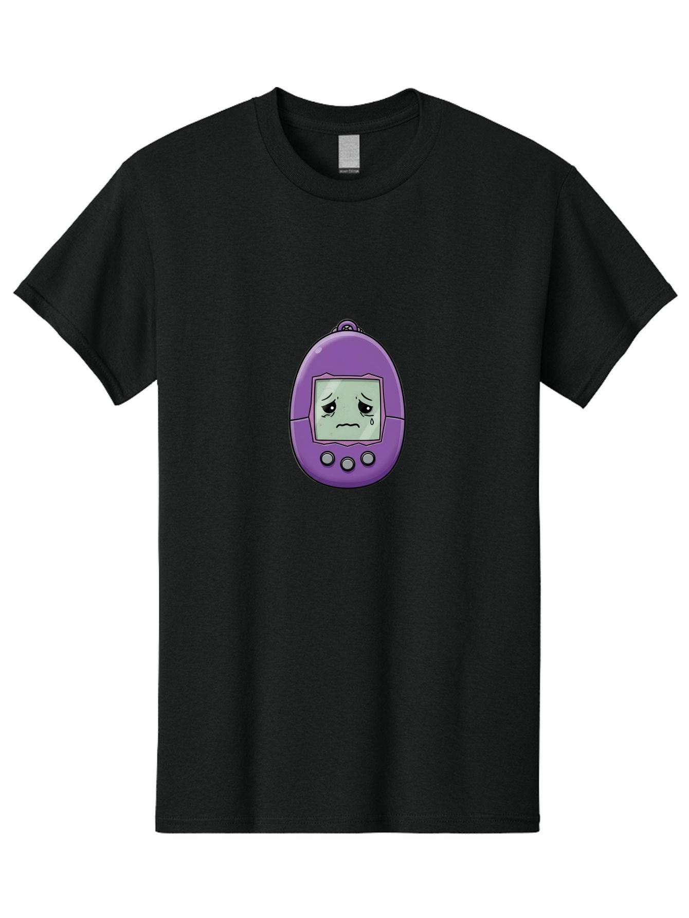 Tamagotchi-3 Men'S Graphic Tee, 100% Cotton, Comfortable Casual Summer Wear, Machine Washable, Purple Digital Pet, Sad Face, Crying Tamagotchi, Retro Toy, Nostalgic Tech, Digital Creature, Sad Expression, Vintage Gadget Bab497 3