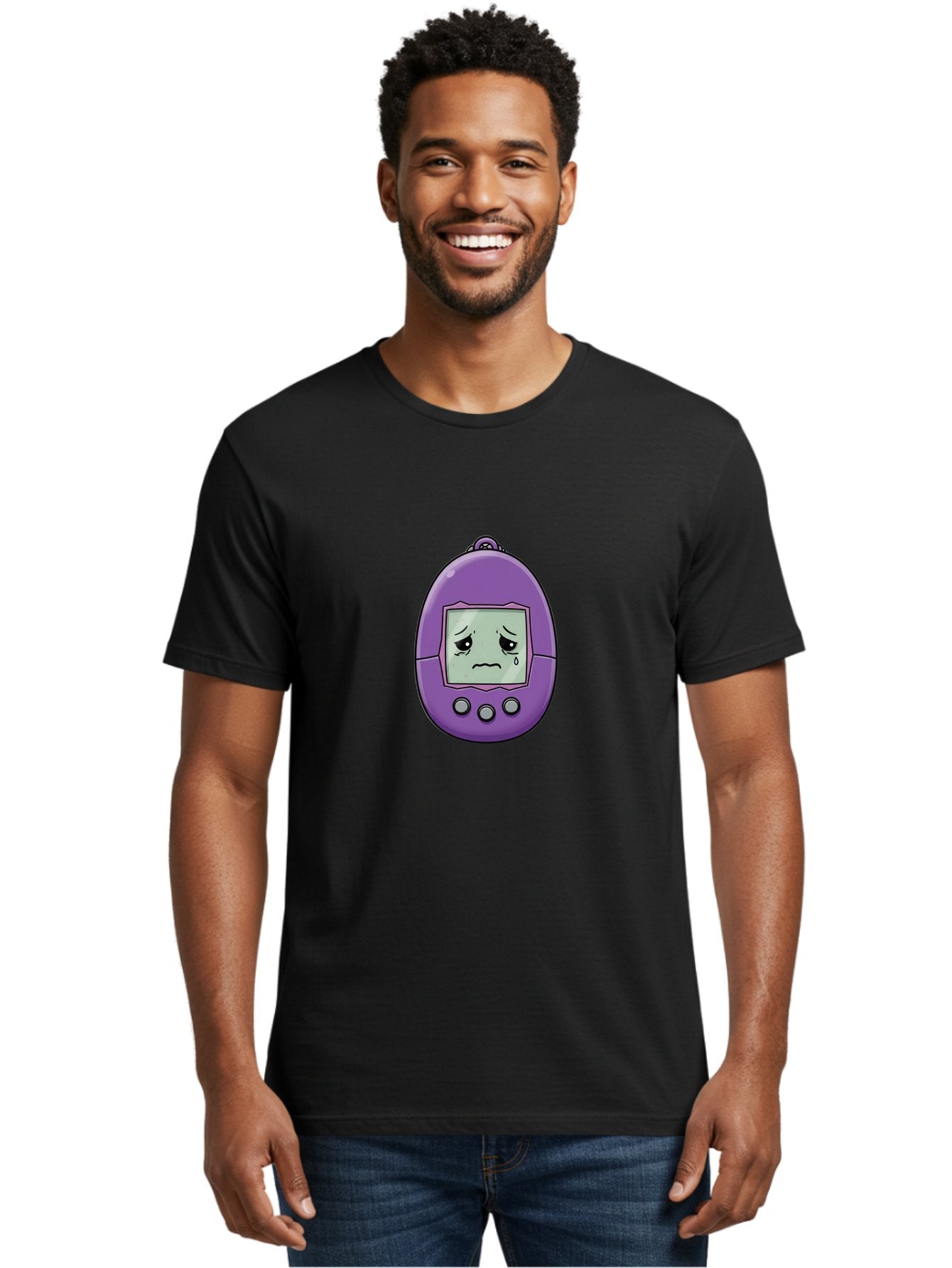 Tamagotchi-3 Men'S Graphic Tee, 100% Cotton, Comfortable Casual Summer Wear, Machine Washable, Purple Digital Pet, Sad Face, Crying Tamagotchi, Retro Toy, Nostalgic Tech, Digital Creature, Sad Expression, Vintage Gadget Bab497 22