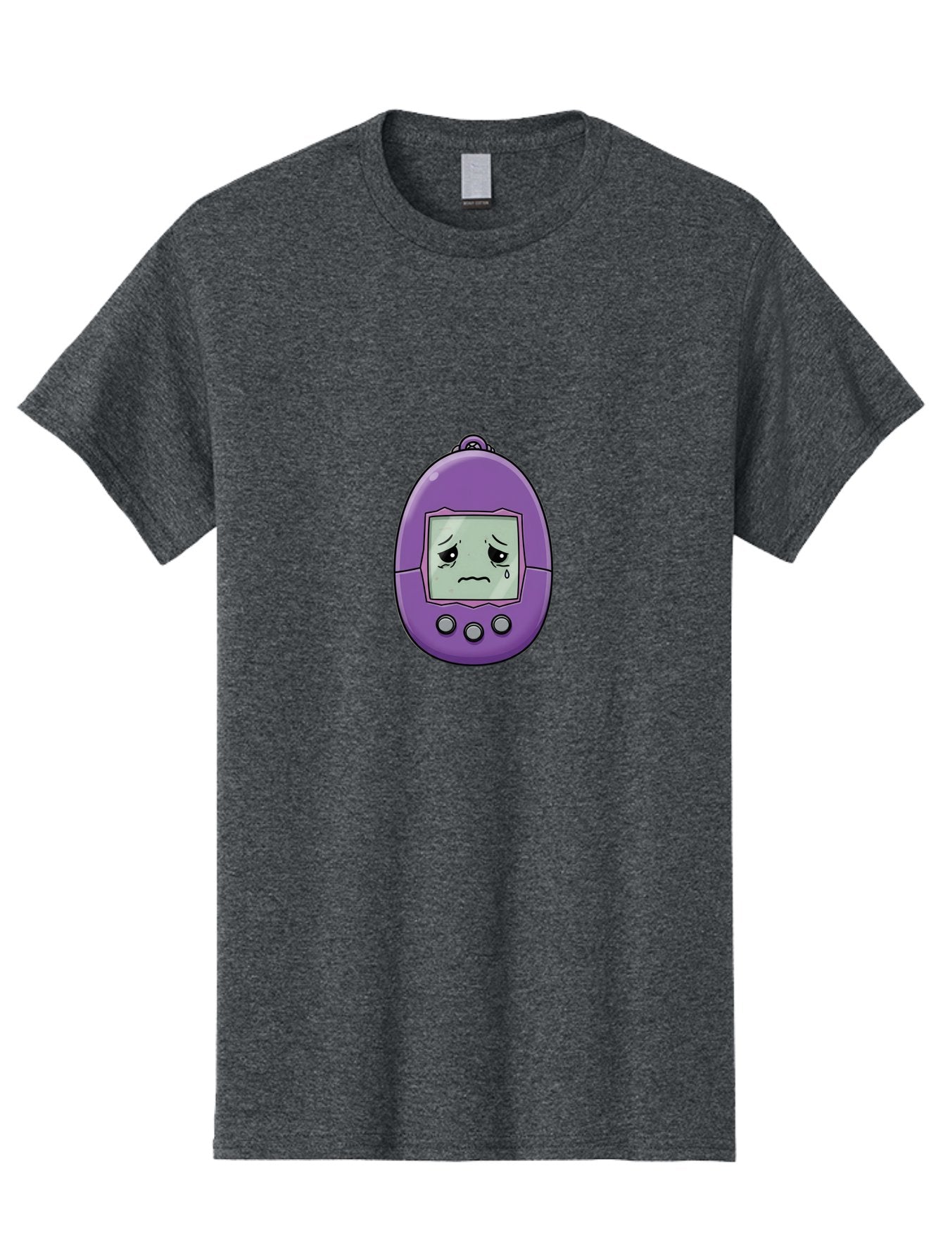 Tamagotchi-3 Men'S Graphic Tee, 100% Cotton, Comfortable Casual Summer Wear, Machine Washable, Purple Digital Pet, Sad Face, Crying Tamagotchi, Retro Toy, Nostalgic Tech, Digital Creature, Sad Expression, Vintage Gadget Bab497