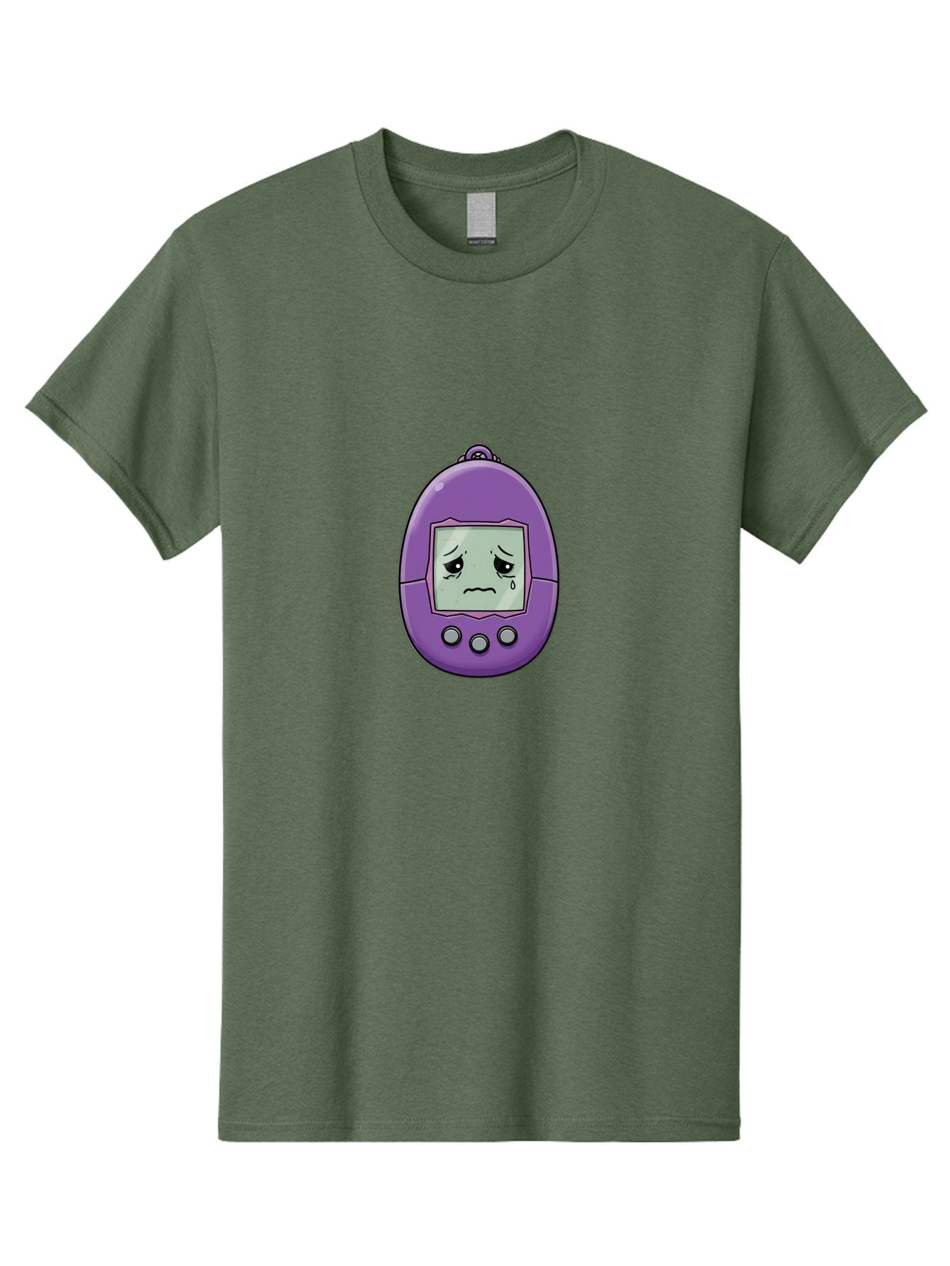 Tamagotchi-3 Men'S Graphic Tee, 100% Cotton, Comfortable Casual Summer Wear, Machine Washable, Purple Digital Pet, Sad Face, Crying Tamagotchi, Retro Toy, Nostalgic Tech, Digital Creature, Sad Expression, Vintage Gadget Bab497 5