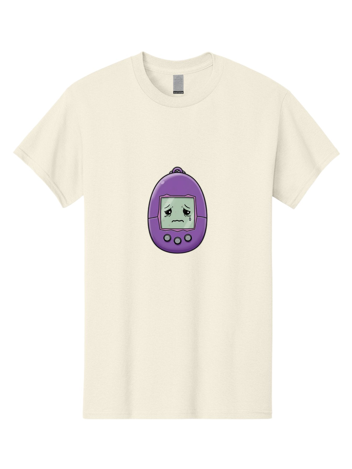 Tamagotchi-3 Men'S Graphic Tee, 100% Cotton, Comfortable Casual Summer Wear, Machine Washable, Purple Digital Pet, Sad Face, Crying Tamagotchi, Retro Toy, Nostalgic Tech, Digital Creature, Sad Expression, Vintage Gadget Bab497 4