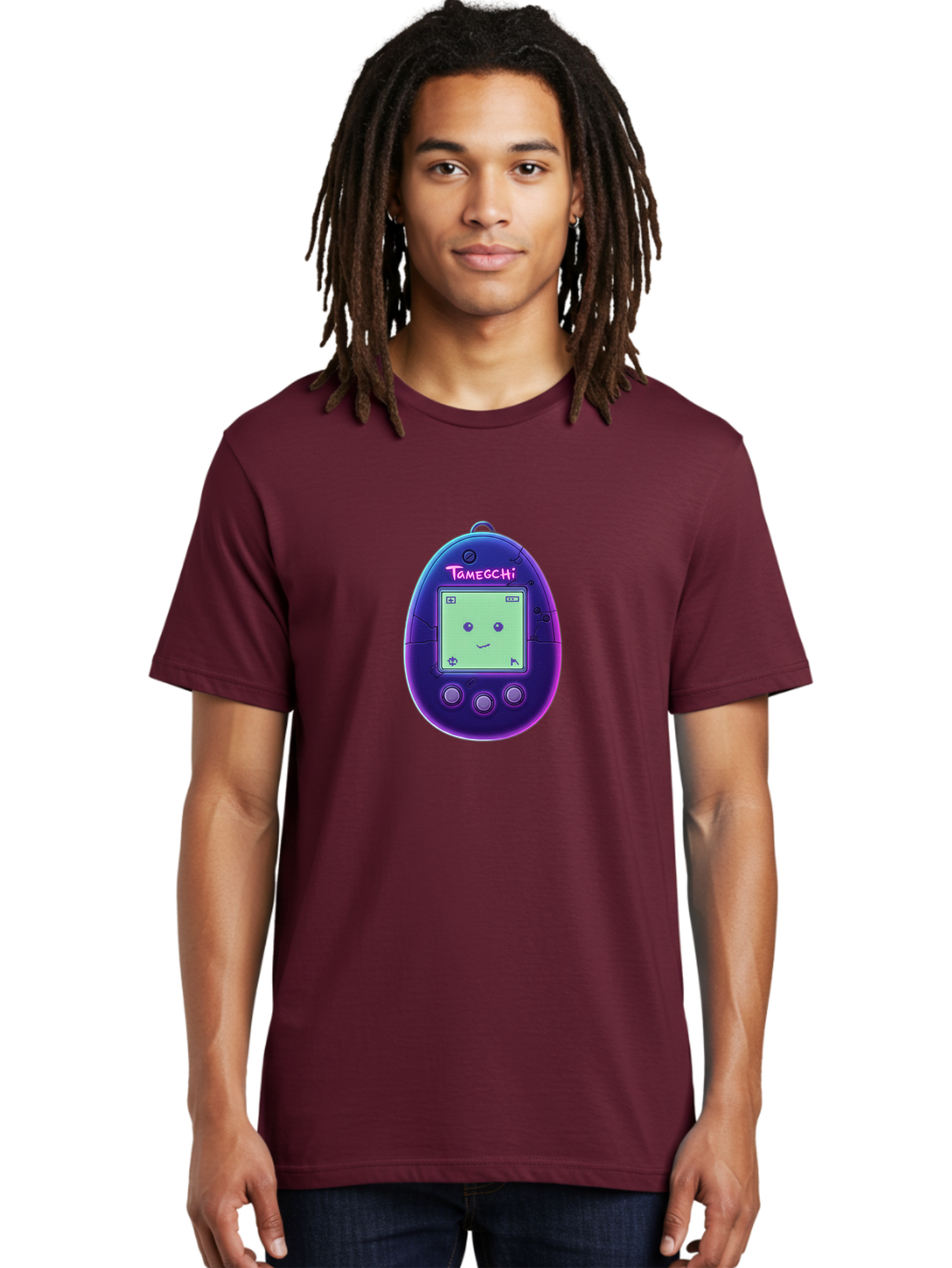 Tamagotchi-4 Men'S Graphic Tee, 100% Cotton, Comfortable Casual Summer Wear, Machine Washable, Retro Digital Pet, Handheld Game, Nostalgic Tech, Purple Egg-Shaped Device, Cute Character, Gaming Nostalgia, 90S Kids, Retro Gaming Culture Bab498