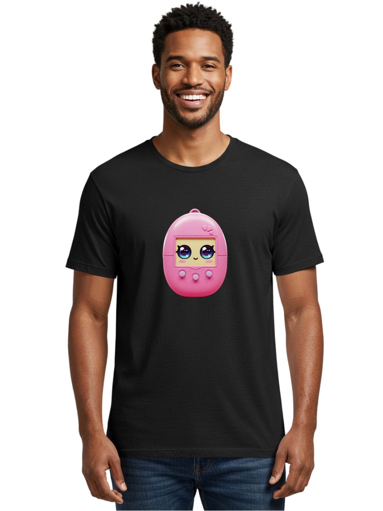 Tamagotchi-6 Men'S Graphic Tee, 100% Cotton, Comfortable Casual Summer Wear, Machine Washable, Pink Digital Pet, Cartoon Eyes, Kawaii Character, Nostalgia, Retro Gaming, Digital Creature Bab500 27