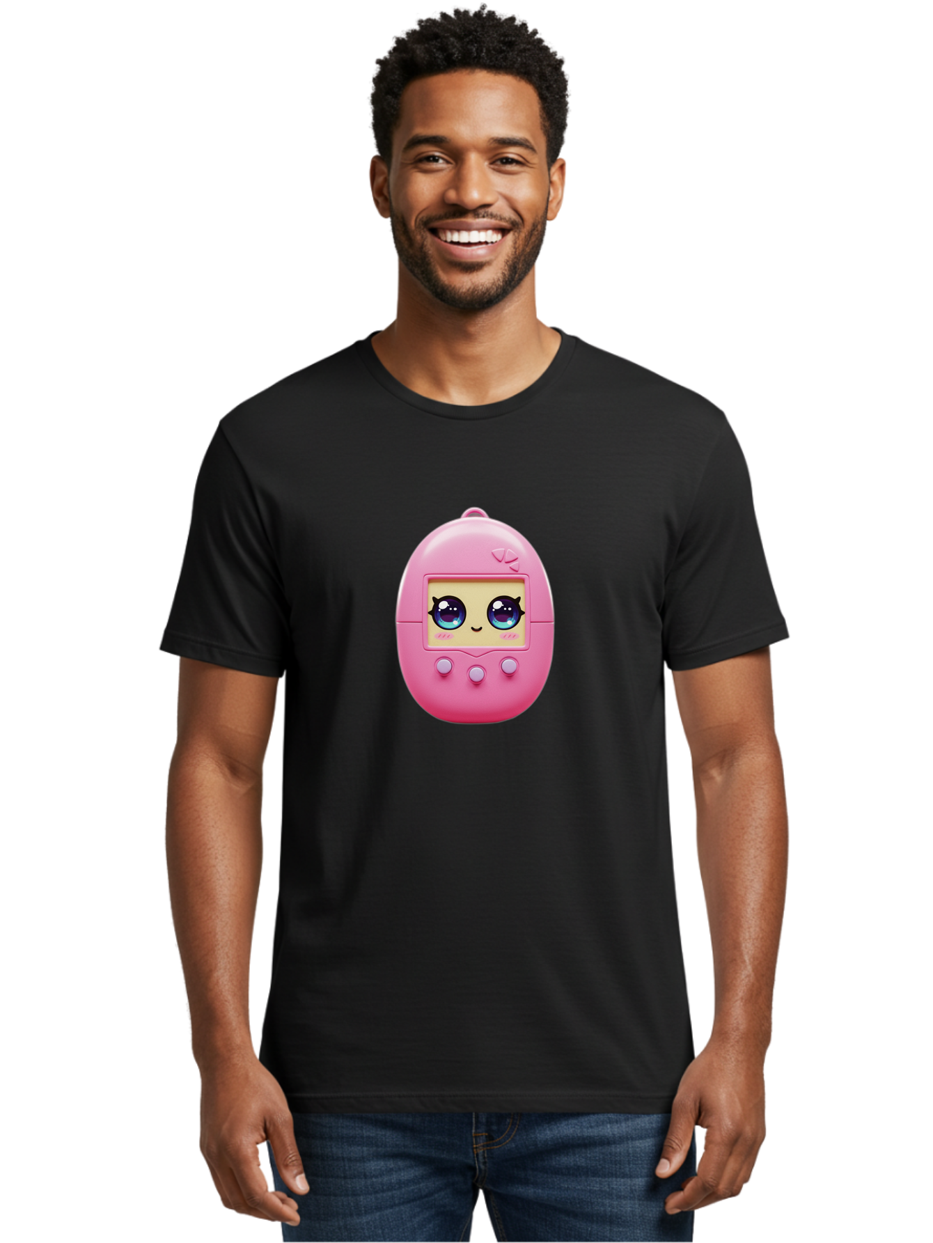 Tamagotchi-6 Men'S Graphic Tee, 100% Cotton, Comfortable Casual Summer Wear, Machine Washable, Pink Digital Pet, Cartoon Eyes, Kawaii Character, Nostalgia, Retro Gaming, Digital Creature Bab500 8