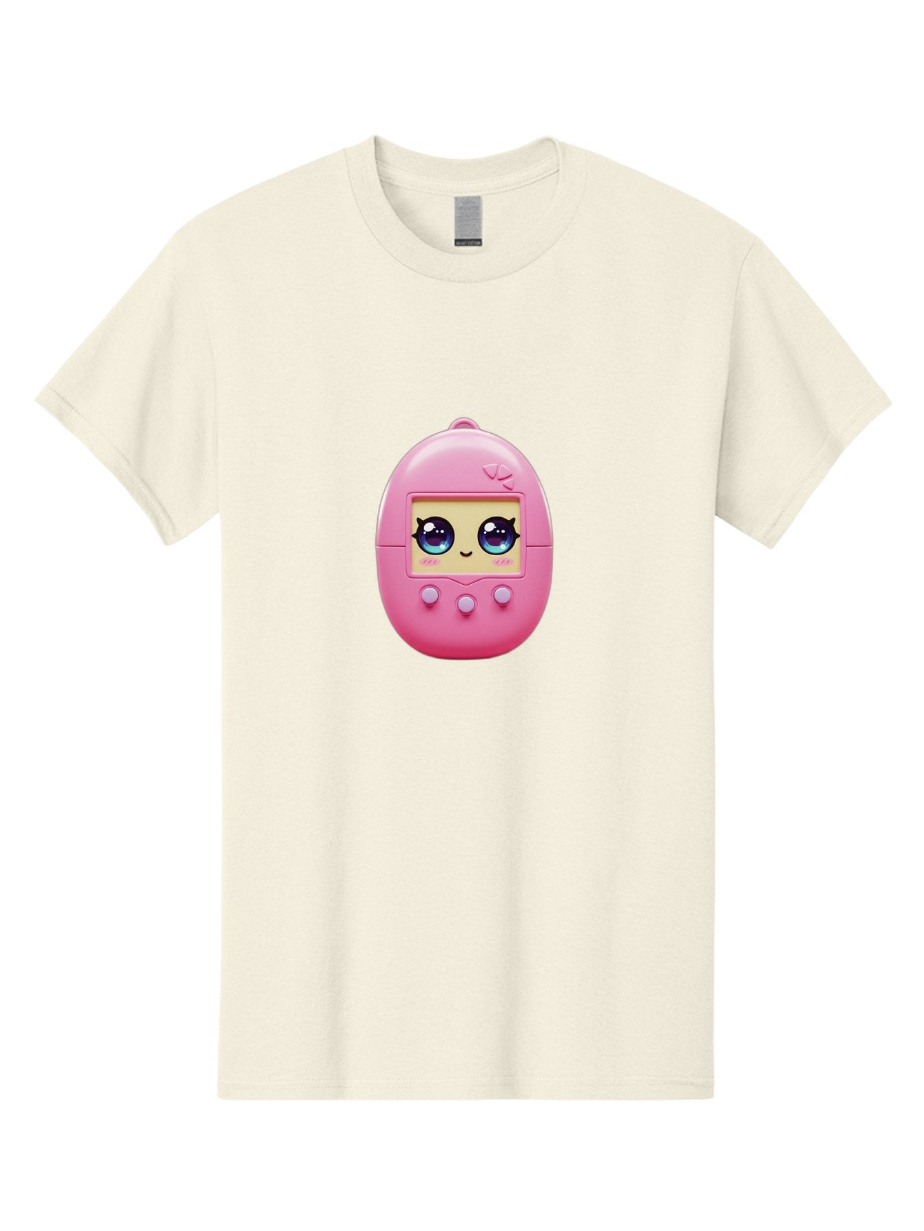 Tamagotchi-6 Men'S Graphic Tee, 100% Cotton, Comfortable Casual Summer Wear, Machine Washable, Pink Digital Pet, Cartoon Eyes, Kawaii Character, Nostalgia, Retro Gaming, Digital Creature Bab500