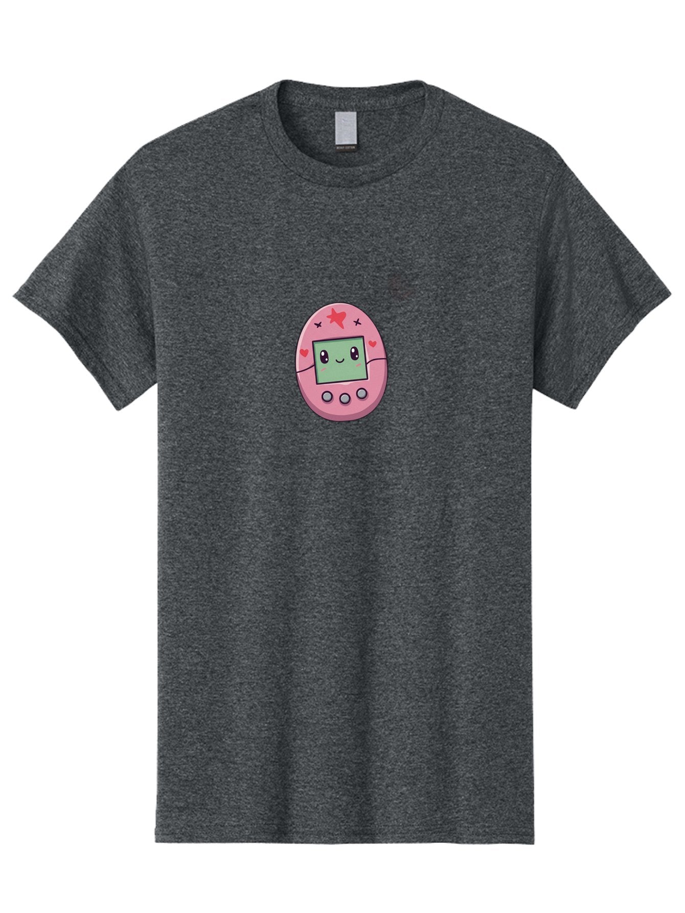 Tamagotchi-8 Men'S Graphic Tee, 100% Cotton, Comfortable Casual Summer Wear, Machine Washable, Pink Digital Pet, Cartoon Character, Cute Design, Heart And Star Decorations, Smiling Face, Digital Display, Interactive Buttons, Virtual Pet, Bab502