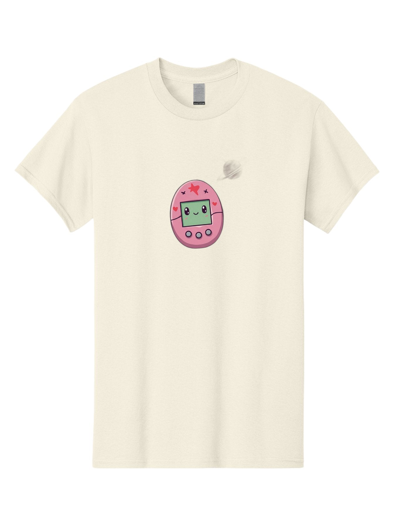 Tamagotchi-8 Men'S Graphic Tee, 100% Cotton, Comfortable Casual Summer Wear, Machine Washable, Pink Digital Pet, Cartoon Character, Cute Design, Heart And Star Decorations, Smiling Face, Digital Display, Interactive Buttons, Virtual Pet, Bab502 8