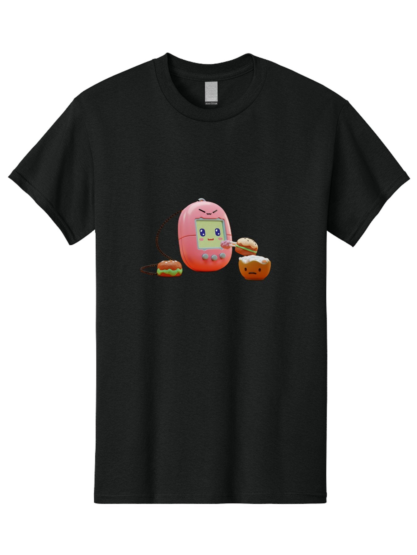 Tamagotchi-Feeding-Burgers Men'S Graphic Tee, 100% Cotton, Comfortable Casual Summer Wear, Machine Washable, Tamagotchi Digital Pet, Cartoon Character, Kawaii Culture, Handheld Game, Pastel Colors, Burger, Food, Digital Creature, Retro Gaming, Bab504 10