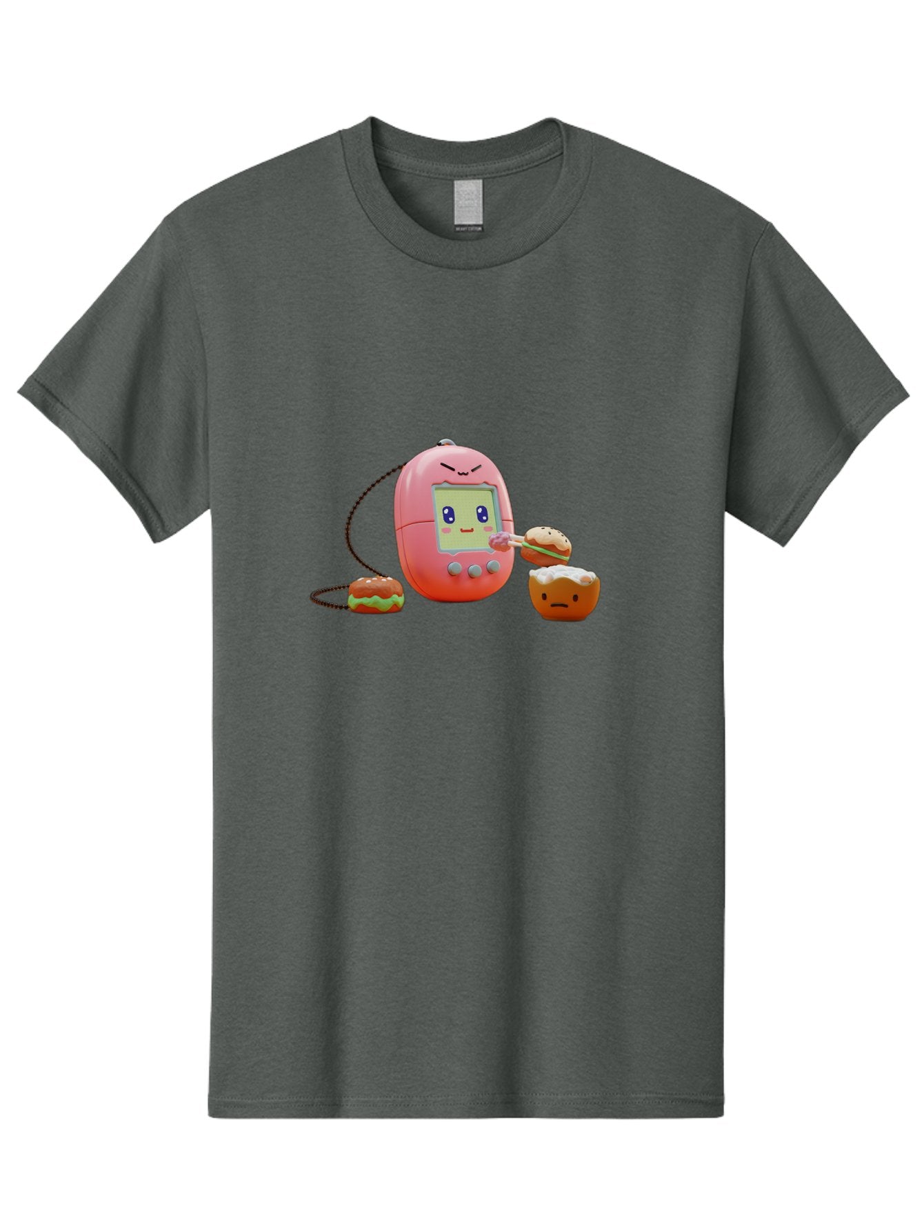 Tamagotchi-Feeding-Burgers Men'S Graphic Tee, 100% Cotton, Comfortable Casual Summer Wear, Machine Washable, Tamagotchi Digital Pet, Cartoon Character, Kawaii Culture, Handheld Game, Pastel Colors, Burger, Food, Digital Creature, Retro Gaming, Bab504 15