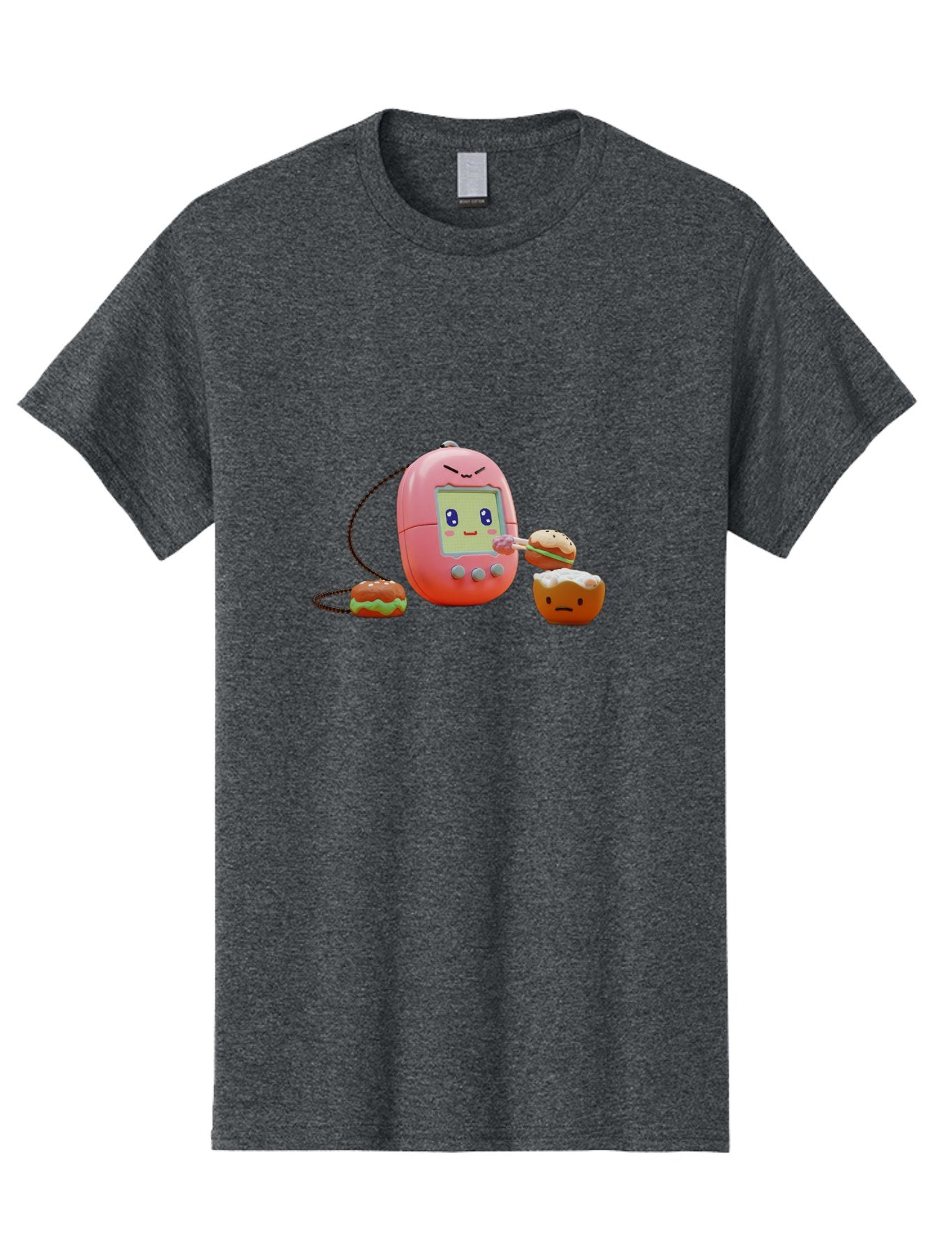 Tamagotchi-Feeding-Burgers Men'S Graphic Tee, 100% Cotton, Comfortable Casual Summer Wear, Machine Washable, Tamagotchi Digital Pet, Cartoon Character, Kawaii Culture, Handheld Game, Pastel Colors, Burger, Food, Digital Creature, Retro Gaming, Bab504 8