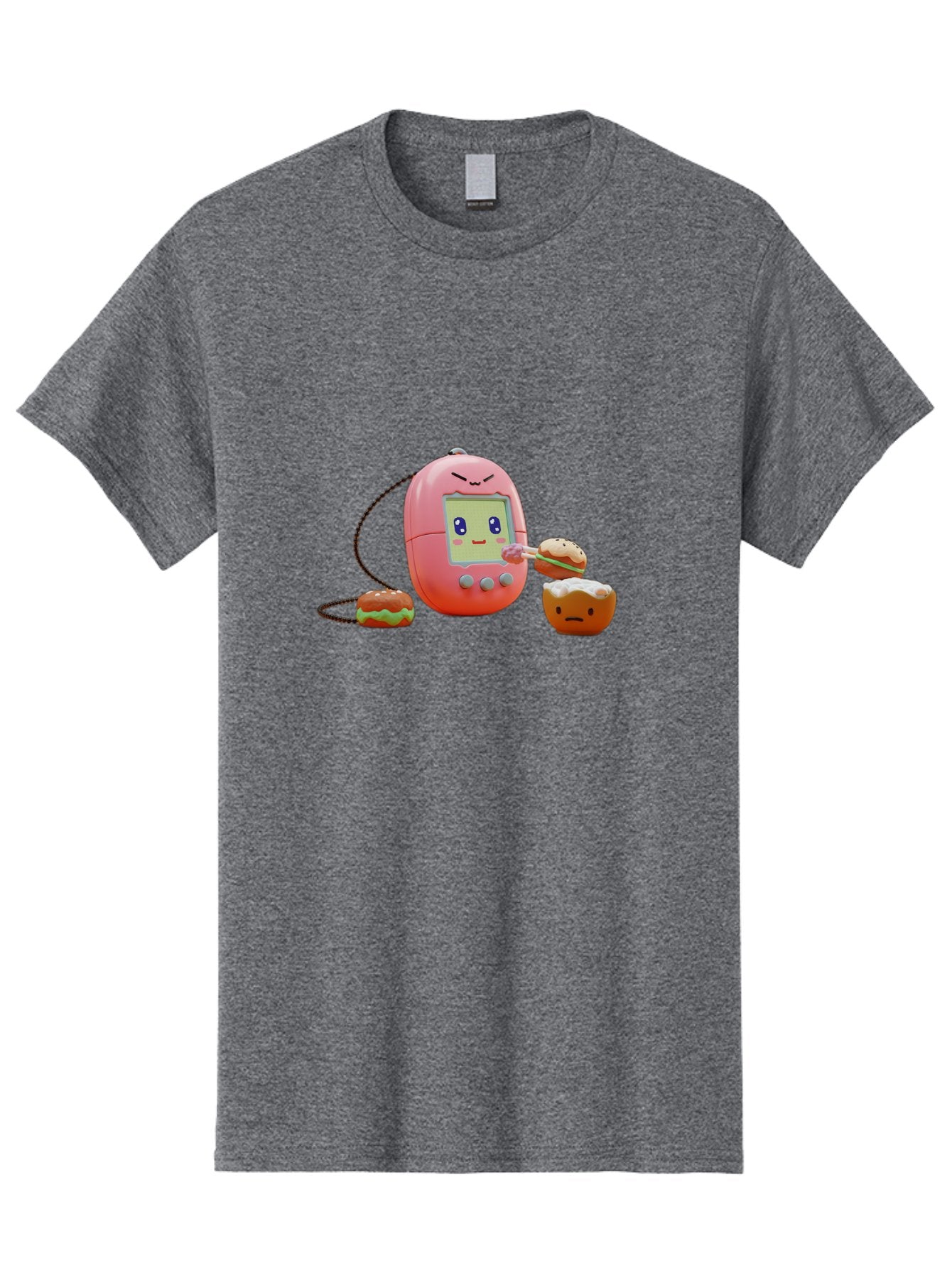 Tamagotchi-Feeding-Burgers Men'S Graphic Tee, 100% Cotton, Comfortable Casual Summer Wear, Machine Washable, Tamagotchi Digital Pet, Cartoon Character, Kawaii Culture, Handheld Game, Pastel Colors, Burger, Food, Digital Creature, Retro Gaming, Bab504 14