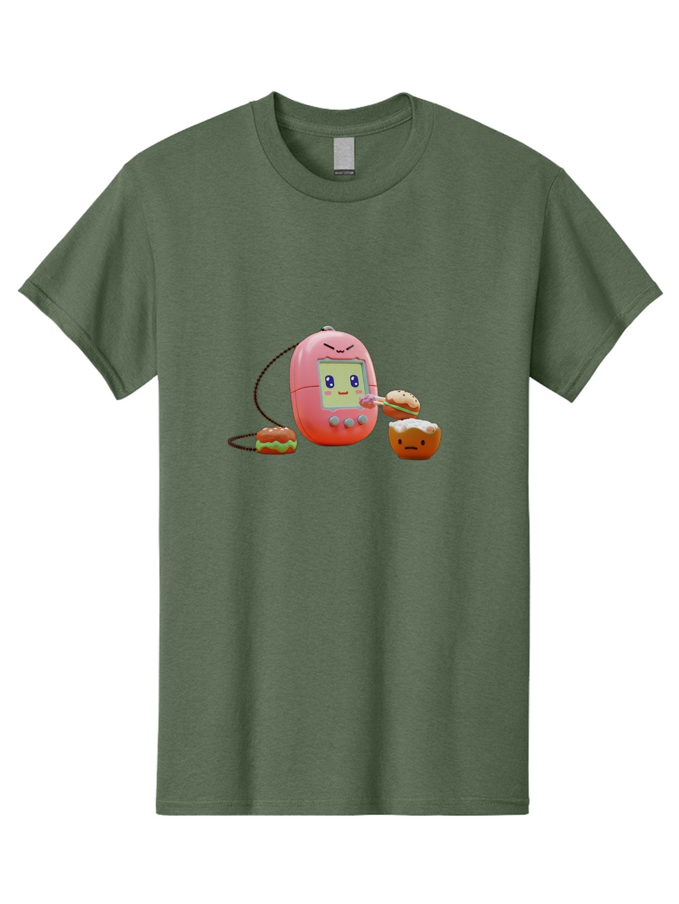 Tamagotchi-Feeding-Burgers Men'S Graphic Tee, 100% Cotton, Comfortable Casual Summer Wear, Machine Washable, Tamagotchi Digital Pet, Cartoon Character, Kawaii Culture, Handheld Game, Pastel Colors, Burger, Food, Digital Creature, Retro Gaming, Bab504 6