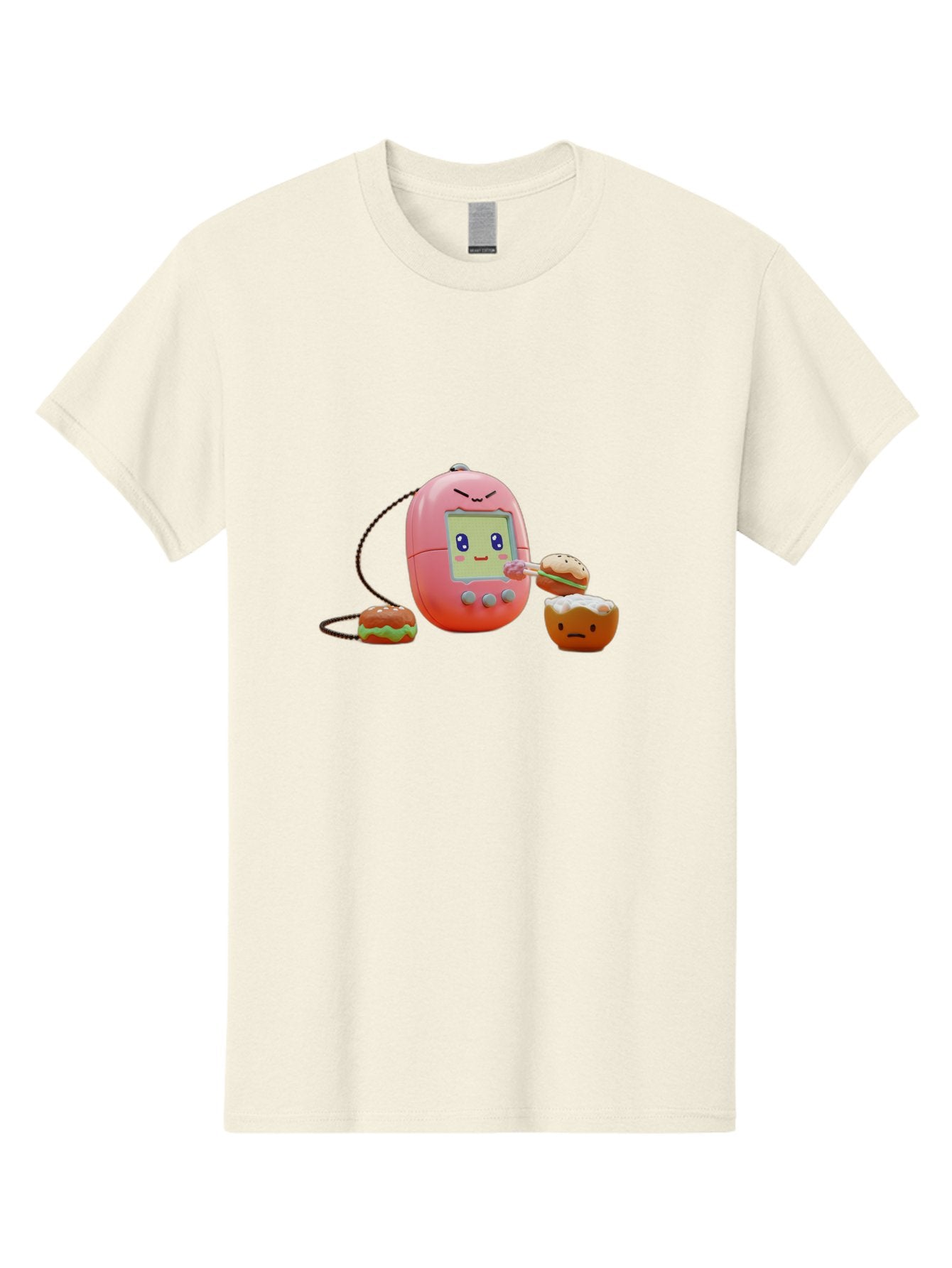 Tamagotchi-Feeding-Burgers Men'S Graphic Tee, 100% Cotton, Comfortable Casual Summer Wear, Machine Washable, Tamagotchi Digital Pet, Cartoon Character, Kawaii Culture, Handheld Game, Pastel Colors, Burger, Food, Digital Creature, Retro Gaming, Bab504 11