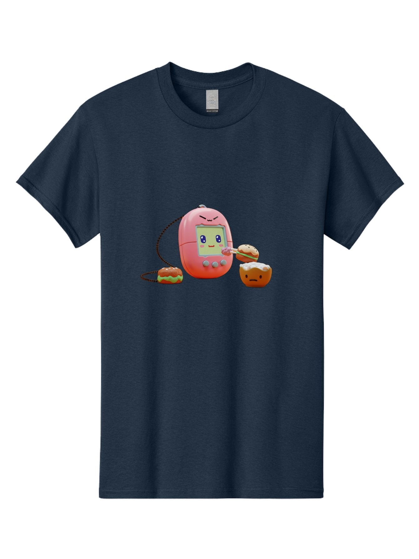 Tamagotchi-Feeding-Burgers Men'S Graphic Tee, 100% Cotton, Comfortable Casual Summer Wear, Machine Washable, Tamagotchi Digital Pet, Cartoon Character, Kawaii Culture, Handheld Game, Pastel Colors, Burger, Food, Digital Creature, Retro Gaming, Bab504 7