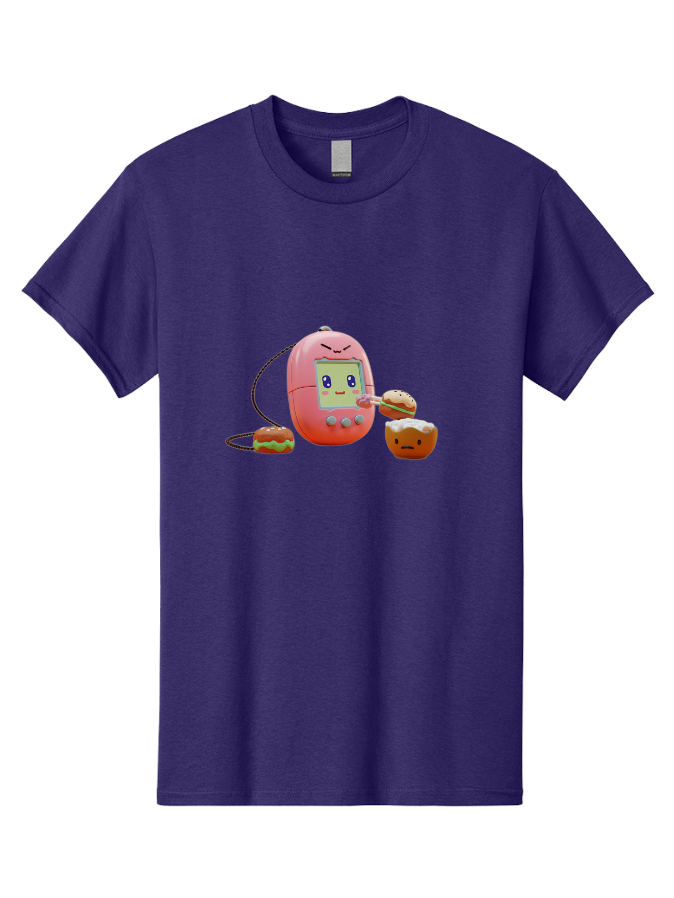 Tamagotchi-Feeding-Burgers Men'S Graphic Tee, 100% Cotton, Comfortable Casual Summer Wear, Machine Washable, Tamagotchi Digital Pet, Cartoon Character, Kawaii Culture, Handheld Game, Pastel Colors, Burger, Food, Digital Creature, Retro Gaming, Bab504 9