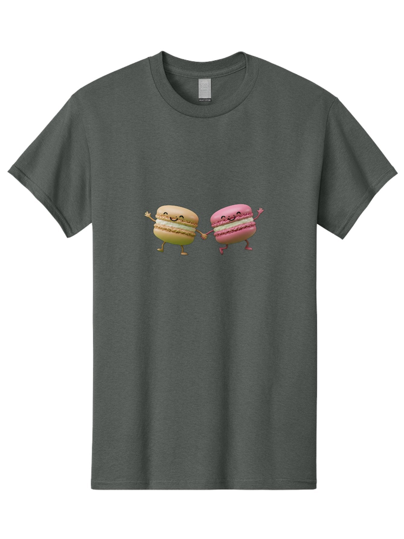 Tan-And-Pink-Macarons Men'S Graphic Tee, 100% Cotton, Comfortable Casual Summer Wear, Machine Washable, Cartoon Macarons, Macaron Characters, Smiling Macarons, Holding Hands Macarons, Beige Macaron, Pink Macaron, White Filling Bab506 14