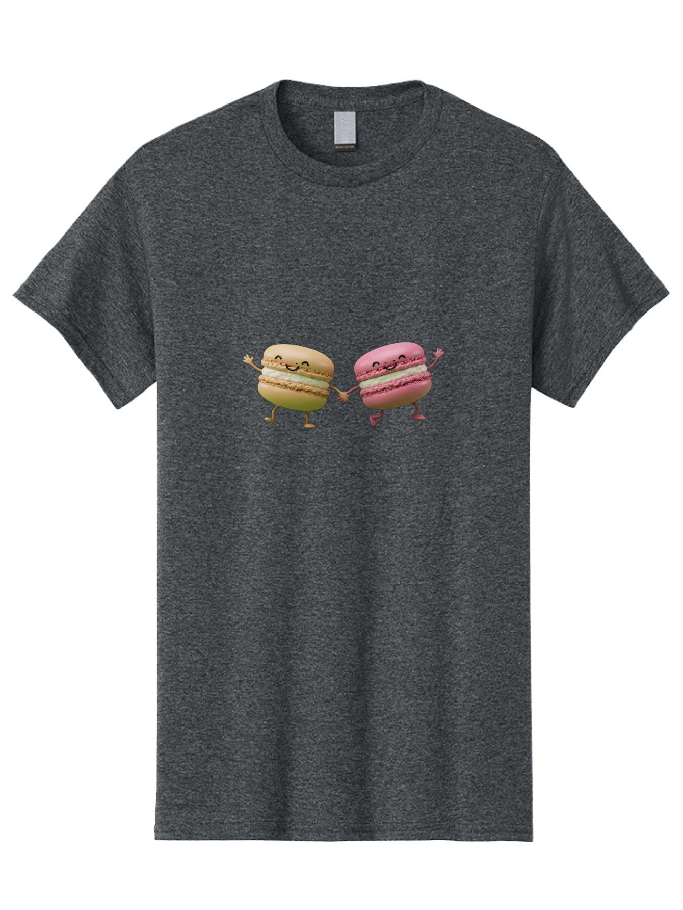 Tan-And-Pink-Macarons Men'S Graphic Tee, 100% Cotton, Comfortable Casual Summer Wear, Machine Washable, Cartoon Macarons, Macaron Characters, Smiling Macarons, Holding Hands Macarons, Beige Macaron, Pink Macaron, White Filling Bab506 8