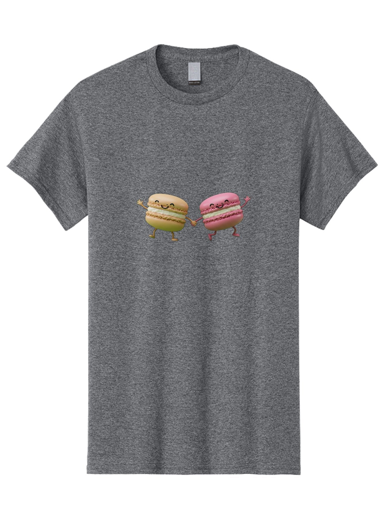 Tan-And-Pink-Macarons Men'S Graphic Tee, 100% Cotton, Comfortable Casual Summer Wear, Machine Washable, Cartoon Macarons, Macaron Characters, Smiling Macarons, Holding Hands Macarons, Beige Macaron, Pink Macaron, White Filling Bab506 13