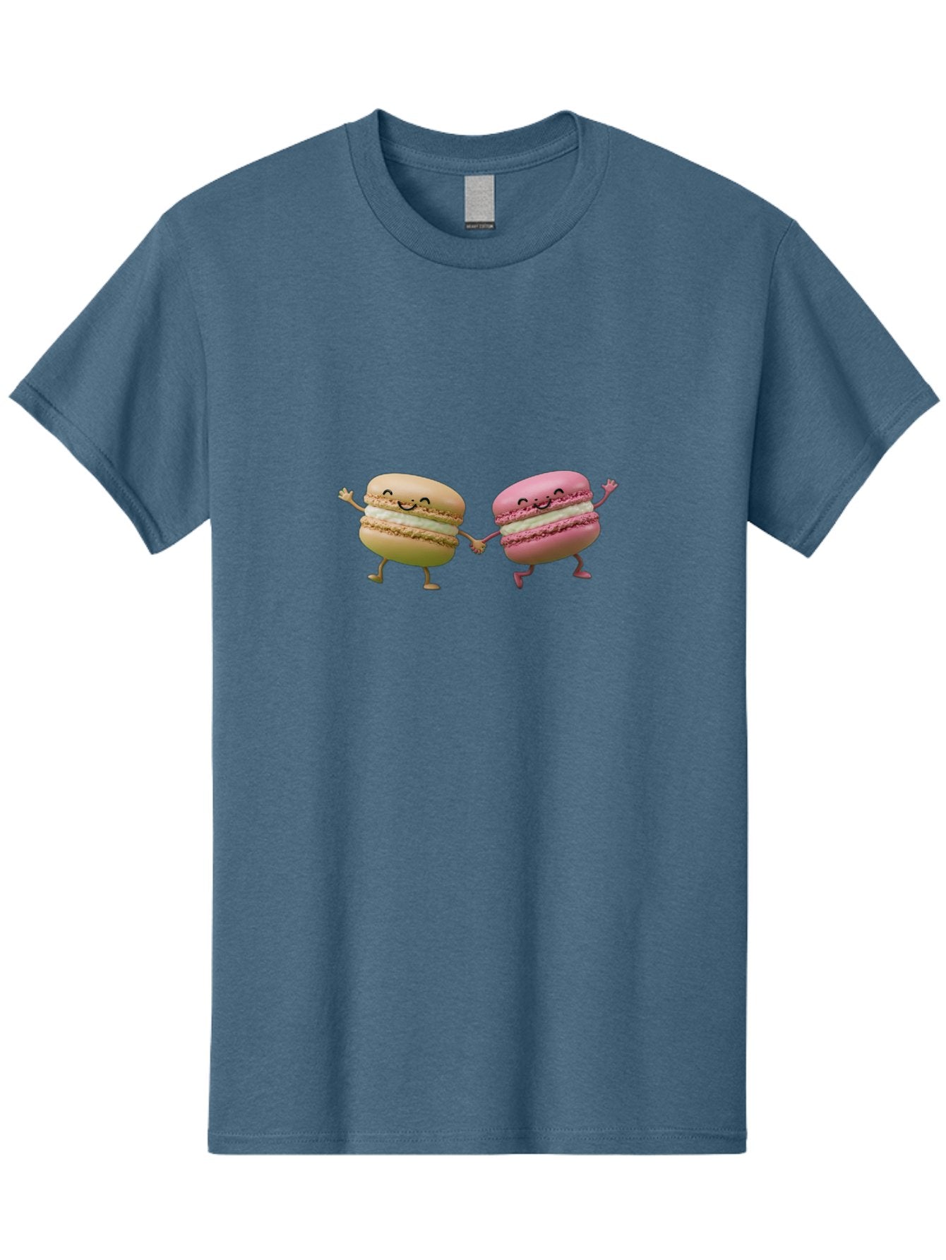 Tan-And-Pink-Macarons Men'S Graphic Tee, 100% Cotton, Comfortable Casual Summer Wear, Machine Washable, Cartoon Macarons, Macaron Characters, Smiling Macarons, Holding Hands Macarons, Beige Macaron, Pink Macaron, White Filling Bab506 3