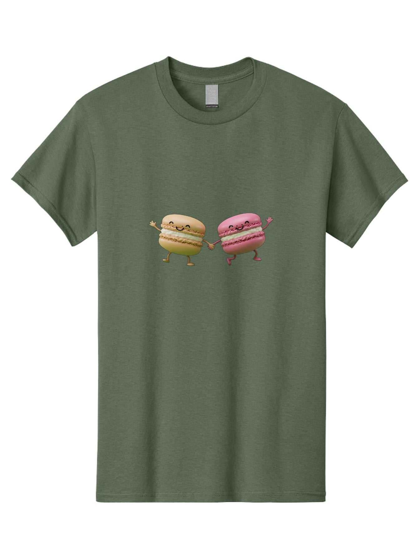 Tan-And-Pink-Macarons Men'S Graphic Tee, 100% Cotton, Comfortable Casual Summer Wear, Machine Washable, Cartoon Macarons, Macaron Characters, Smiling Macarons, Holding Hands Macarons, Beige Macaron, Pink Macaron, White Filling Bab506 7