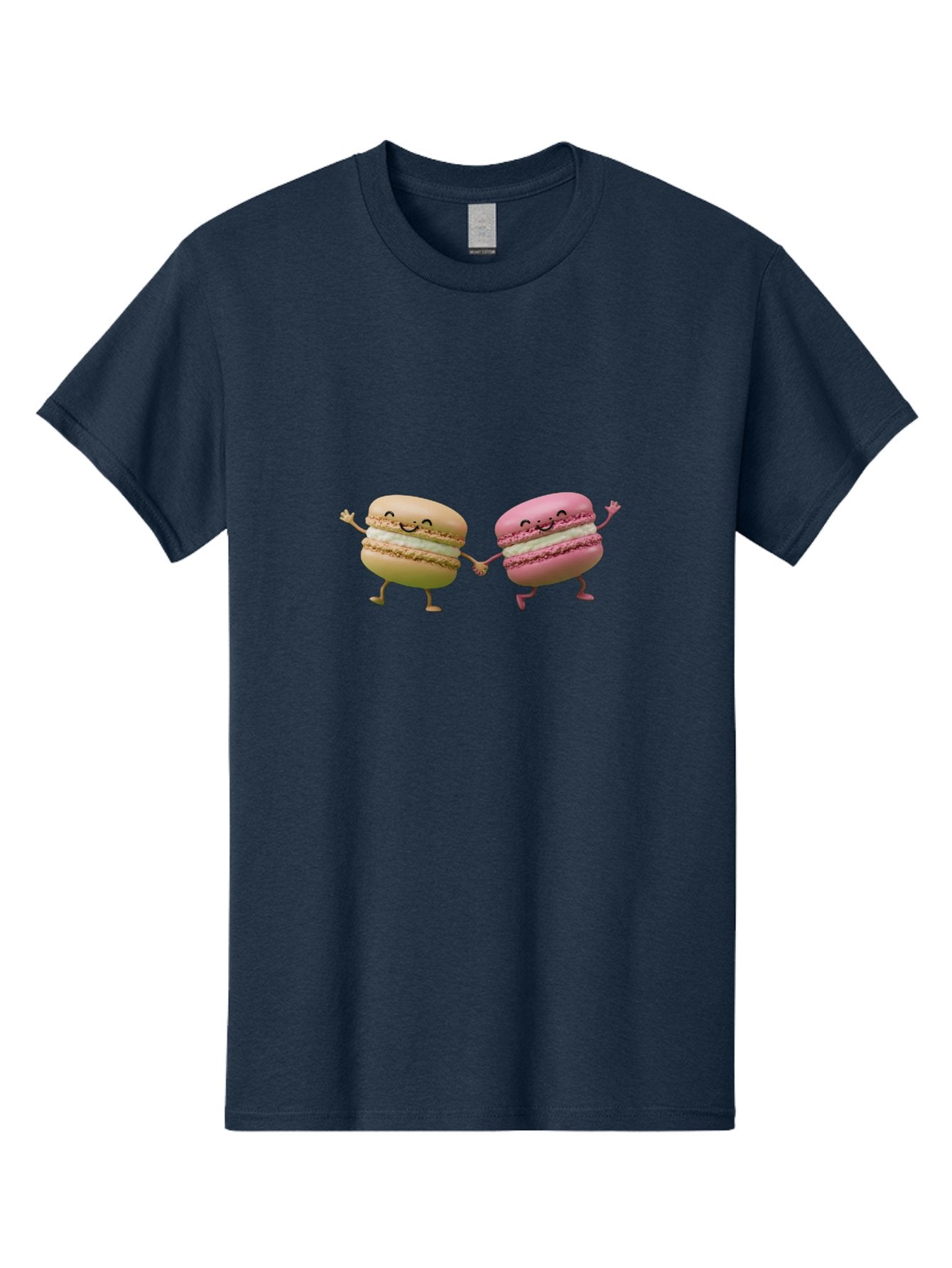 Tan-And-Pink-Macarons Men'S Graphic Tee, 100% Cotton, Comfortable Casual Summer Wear, Machine Washable, Cartoon Macarons, Macaron Characters, Smiling Macarons, Holding Hands Macarons, Beige Macaron, Pink Macaron, White Filling Bab506 11