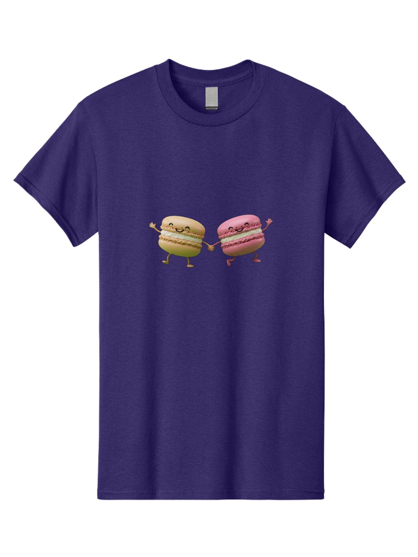 Tan-And-Pink-Macarons Men'S Graphic Tee, 100% Cotton, Comfortable Casual Summer Wear, Machine Washable, Cartoon Macarons, Macaron Characters, Smiling Macarons, Holding Hands Macarons, Beige Macaron, Pink Macaron, White Filling Bab506 6
