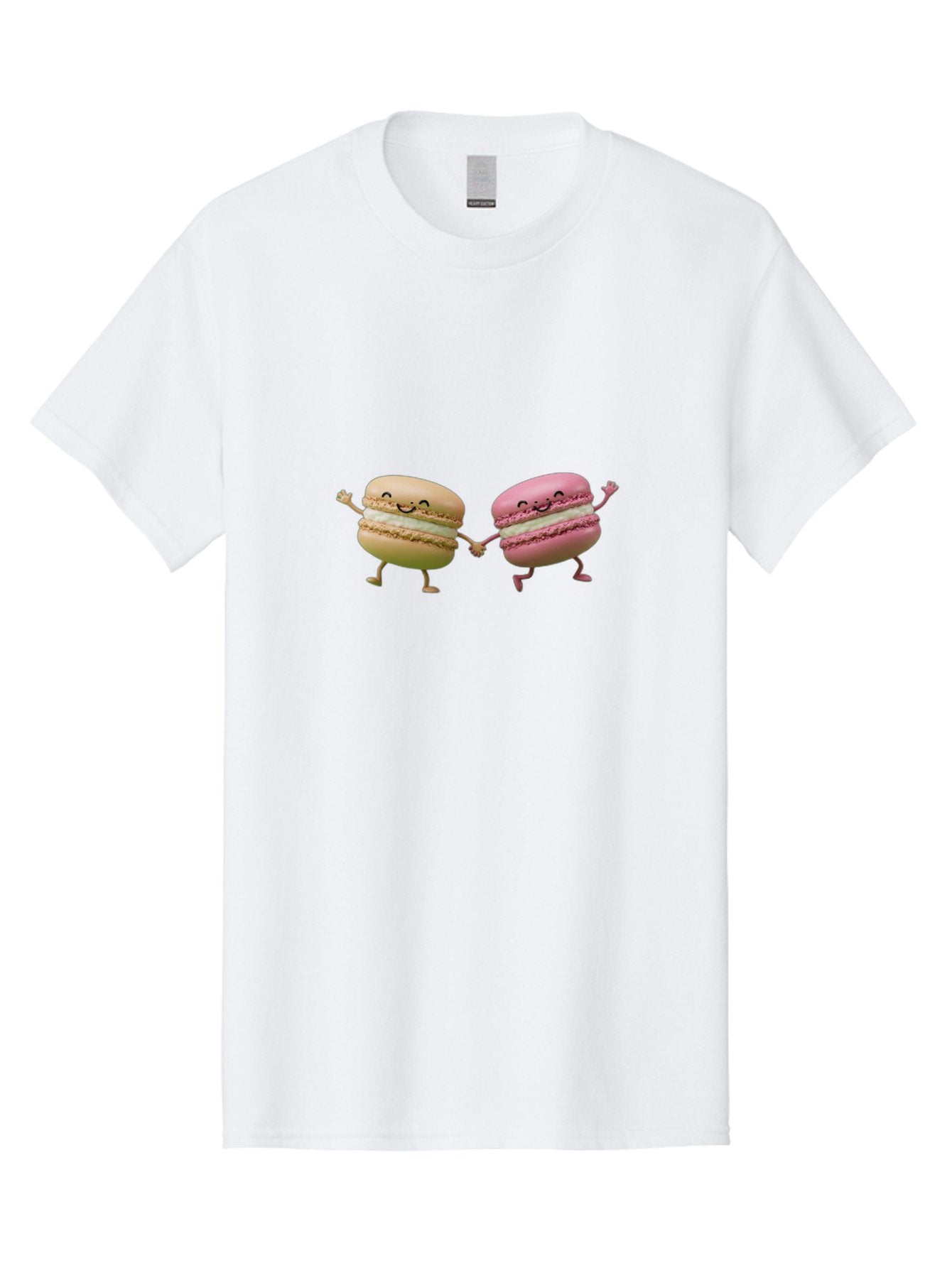 Tan-And-Pink-Macarons Men'S Graphic Tee, 100% Cotton, Comfortable Casual Summer Wear, Machine Washable, Cartoon Macarons, Macaron Characters, Smiling Macarons, Holding Hands Macarons, Beige Macaron, Pink Macaron, White Filling Bab506 12