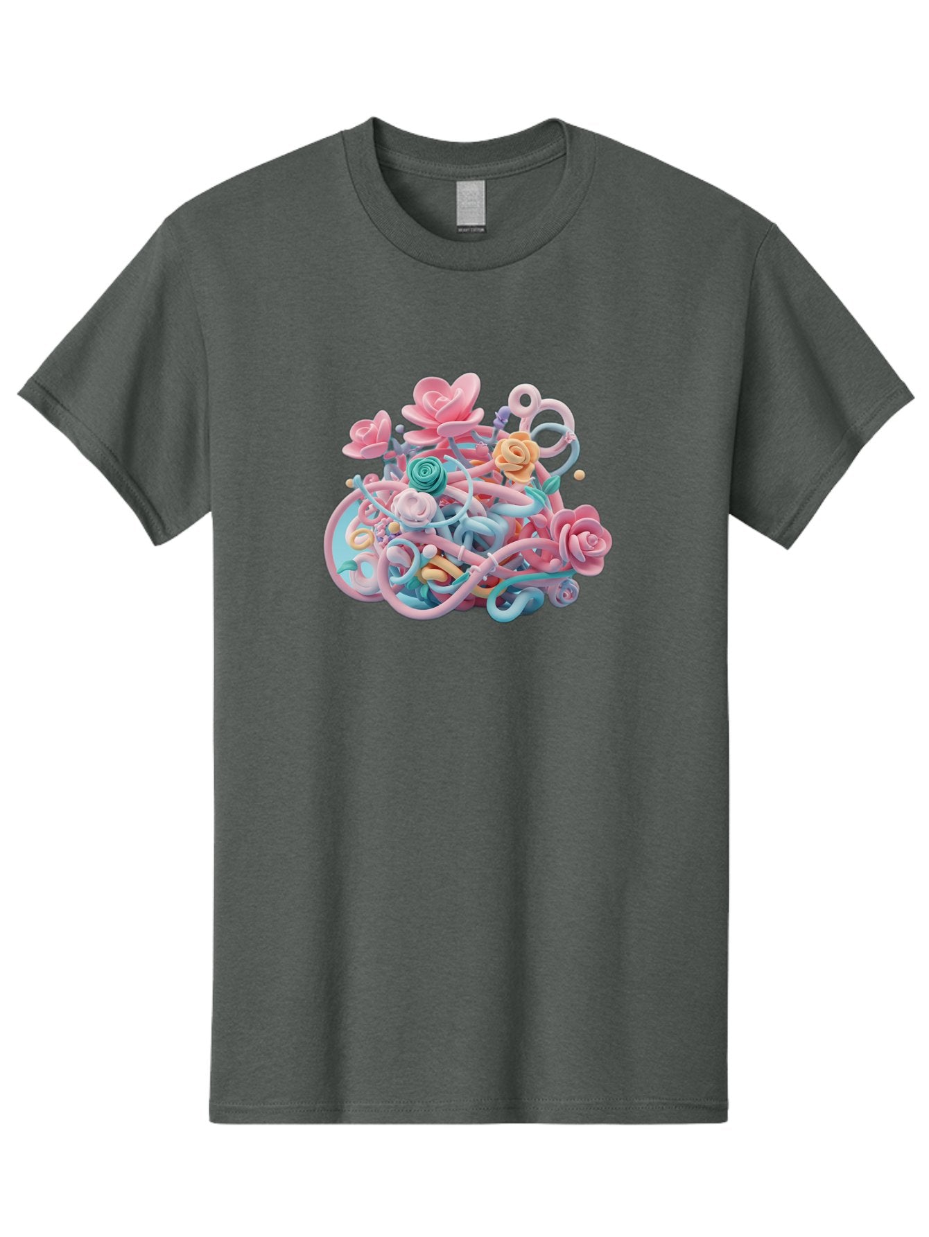 Tangled-Floral Men'S Graphic Tee, 100% Cotton, Comfortable Casual Summer Wear, Machine Washable, Pastel Flowers, Swirling Shapes, Floral Arrangement, Soft Colors, Whimsical Design, 3D Rendering, Abstract Floral, Colorful Blooms, Bab507 11
