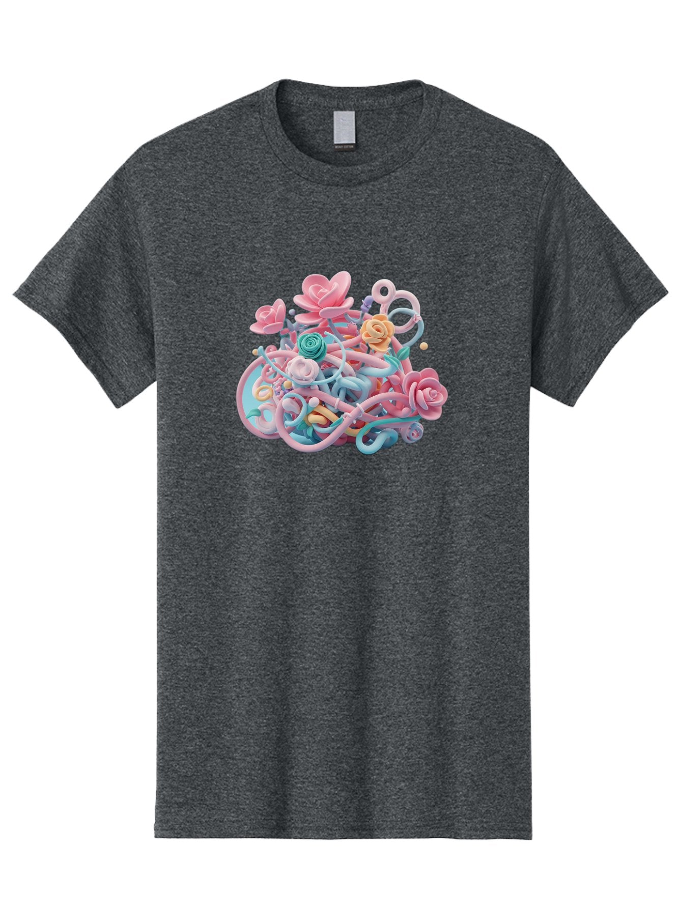 Tangled-Floral Men'S Graphic Tee, 100% Cotton, Comfortable Casual Summer Wear, Machine Washable, Pastel Flowers, Swirling Shapes, Floral Arrangement, Soft Colors, Whimsical Design, 3D Rendering, Abstract Floral, Colorful Blooms, Bab507 3