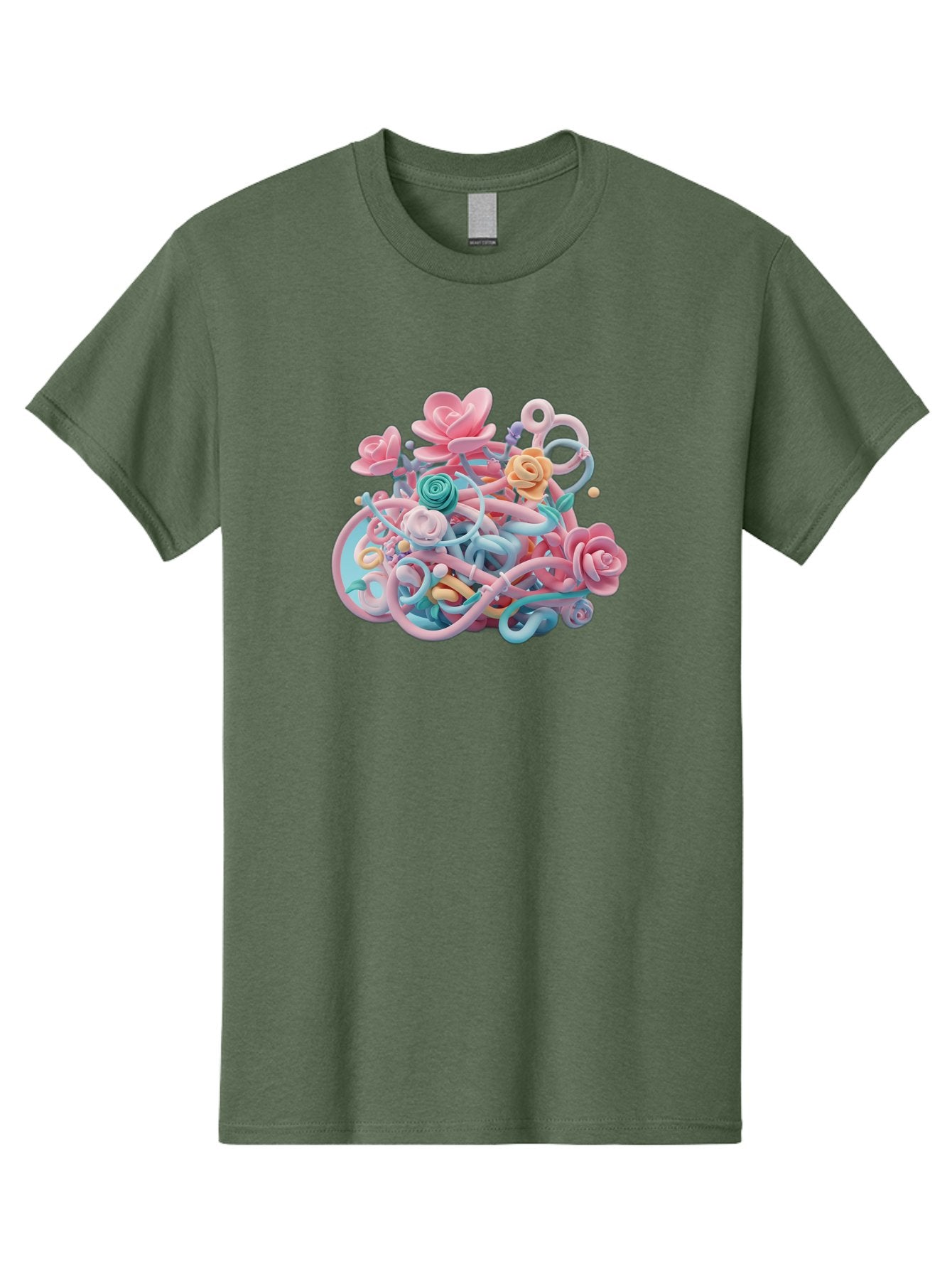 Tangled-Floral Men'S Graphic Tee, 100% Cotton, Comfortable Casual Summer Wear, Machine Washable, Pastel Flowers, Swirling Shapes, Floral Arrangement, Soft Colors, Whimsical Design, 3D Rendering, Abstract Floral, Colorful Blooms, Bab507 15
