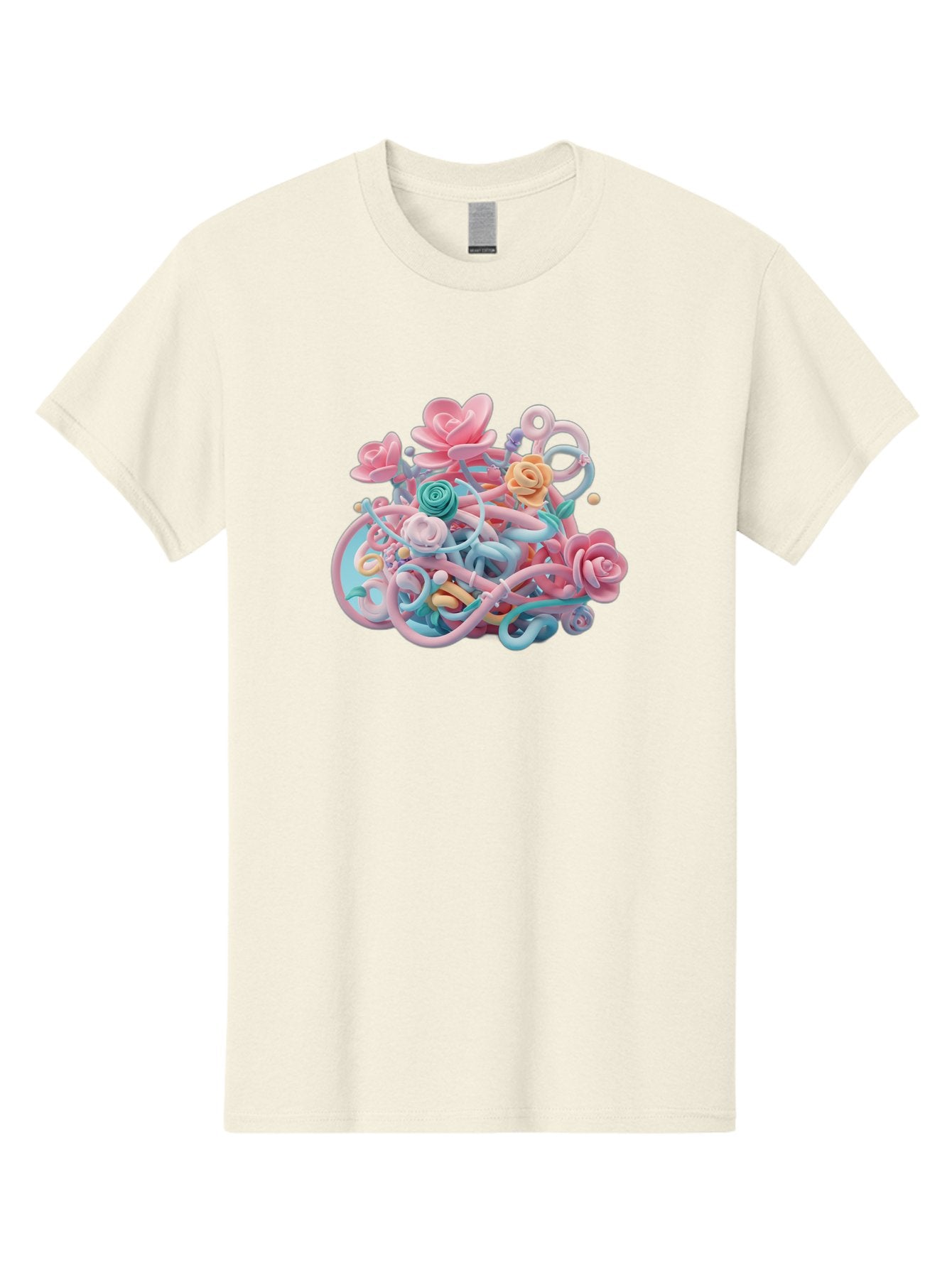 Tangled-Floral Men'S Graphic Tee, 100% Cotton, Comfortable Casual Summer Wear, Machine Washable, Pastel Flowers, Swirling Shapes, Floral Arrangement, Soft Colors, Whimsical Design, 3D Rendering, Abstract Floral, Colorful Blooms, Bab507 14