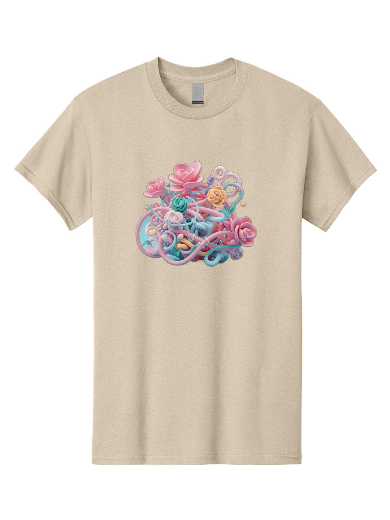 Tangled-Floral Men'S Graphic Tee, 100% Cotton, Comfortable Casual Summer Wear, Machine Washable, Pastel Flowers, Swirling Shapes, Floral Arrangement, Soft Colors, Whimsical Design, 3D Rendering, Abstract Floral, Colorful Blooms, Bab507 9