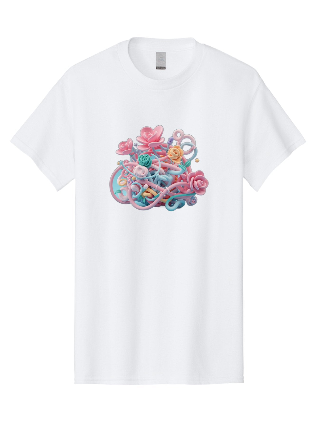 Tangled-Floral Men'S Graphic Tee, 100% Cotton, Comfortable Casual Summer Wear, Machine Washable, Pastel Flowers, Swirling Shapes, Floral Arrangement, Soft Colors, Whimsical Design, 3D Rendering, Abstract Floral, Colorful Blooms, Bab507 7