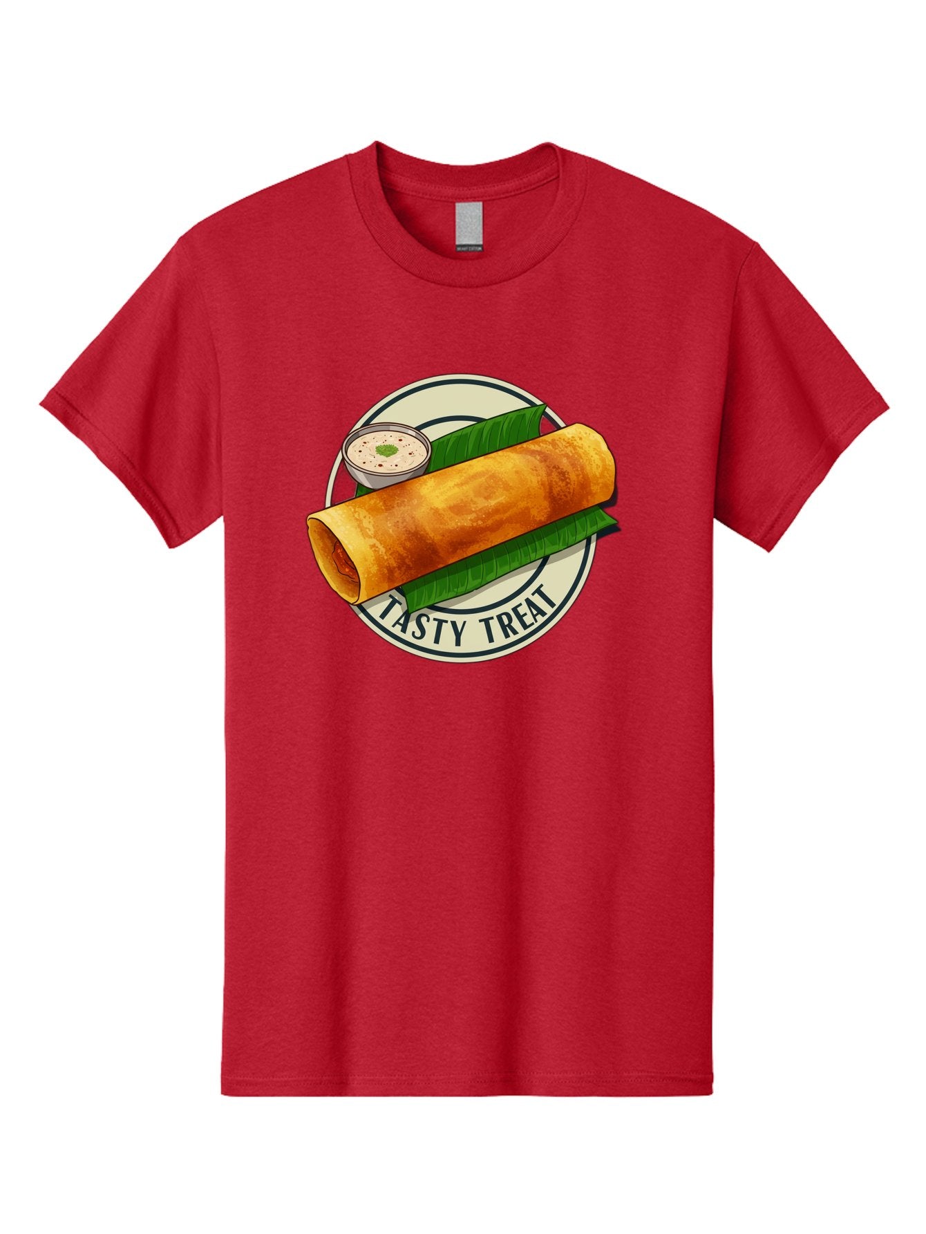 Tasty-Treat-1 Men'S Graphic Tee, 100% Cotton, Comfortable Casual Summer Wear, Machine Washable, South Indian Cuisine, Dosa, Crepe, Chutney, Traditional Indian Food, Tasty Dosa, Indian Crepe, Fermented Rice And Lentil Batter, Crispy Dosa, Bab508