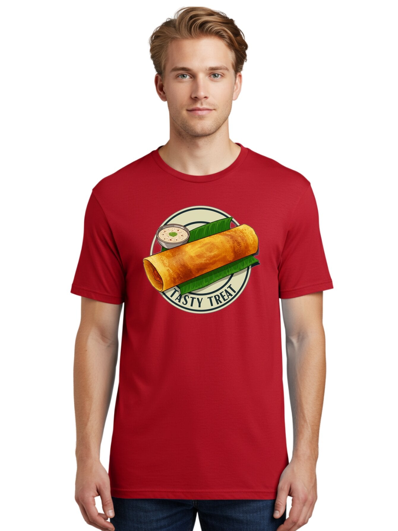 Tasty-Treat-1 Men'S Graphic Tee, 100% Cotton, Comfortable Casual Summer Wear, Machine Washable, South Indian Cuisine, Dosa, Crepe, Chutney, Traditional Indian Food, Tasty Dosa, Indian Crepe, Fermented Rice And Lentil Batter, Crispy Dosa, Bab508 19