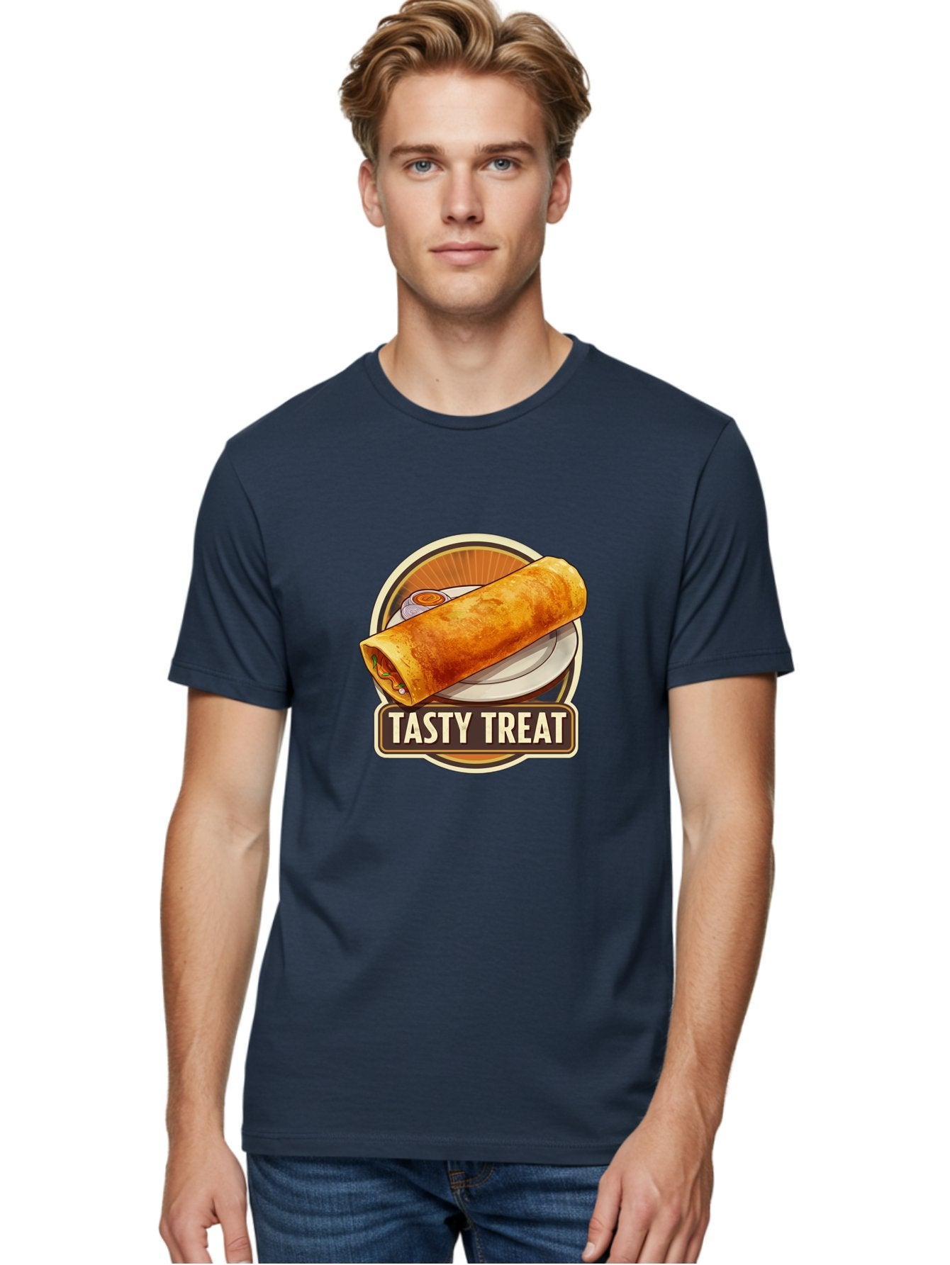 Tasty-Treat-10 Men'S Graphic Tee, 100% Cotton, Comfortable Casual Summer Wear, Machine Washable, Crispy Dosa, Savory Crepe, Indian Cuisine, Street Food, Tasty Treat, Foodie Delight, Authentic Flavors, Cultural Heritage Bab509 19