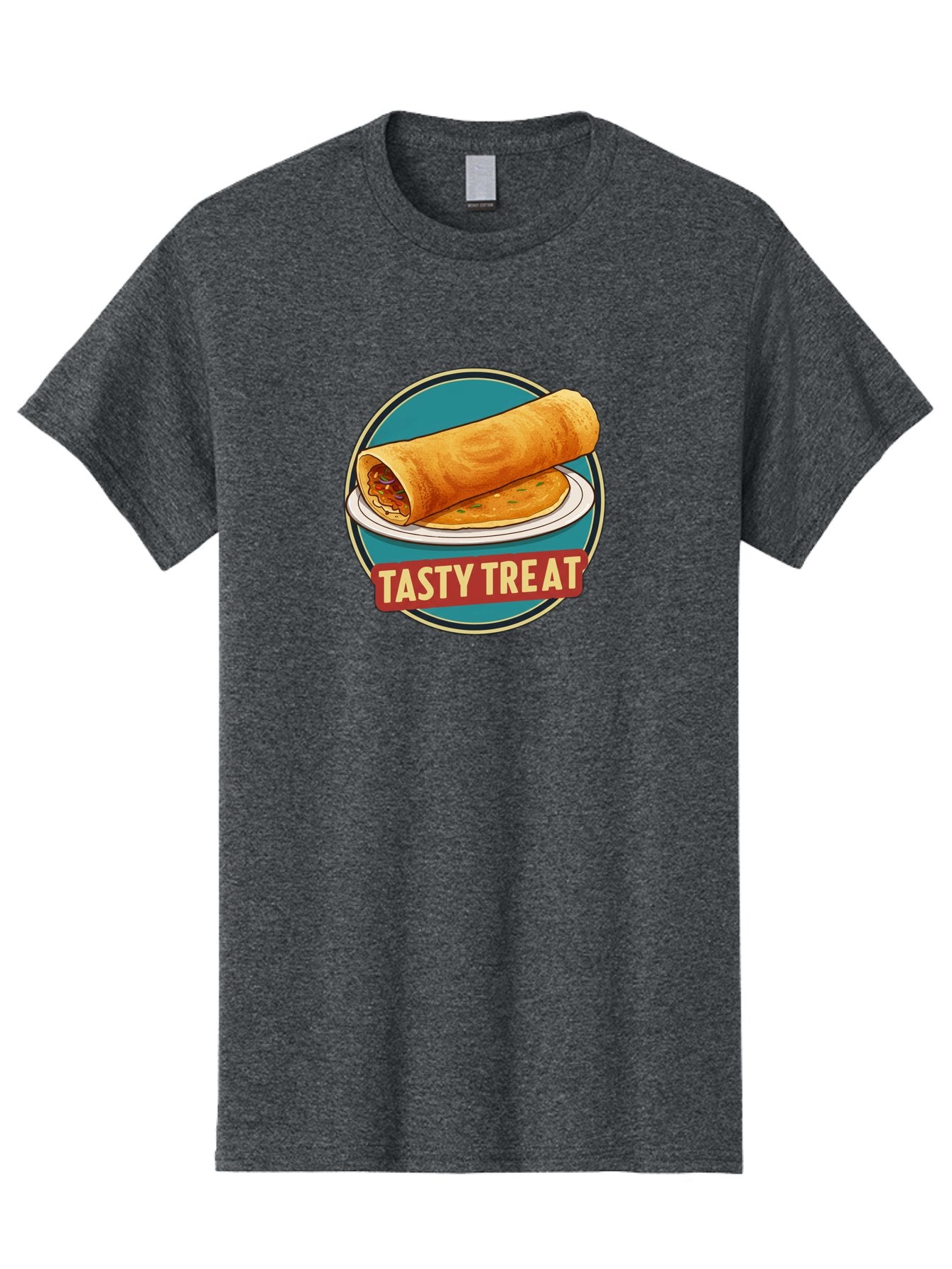 Tasty-Treat-11 Men'S Graphic Tee, 100% Cotton, Comfortable Casual Summer Wear, Machine Washable, Rolled Dosa, Savory Crepe, Indian Cuisine, South Asian Food, Tasty Treat, Dosa On A Plate, Delicious Meal, Spicy Filling Bab510 5