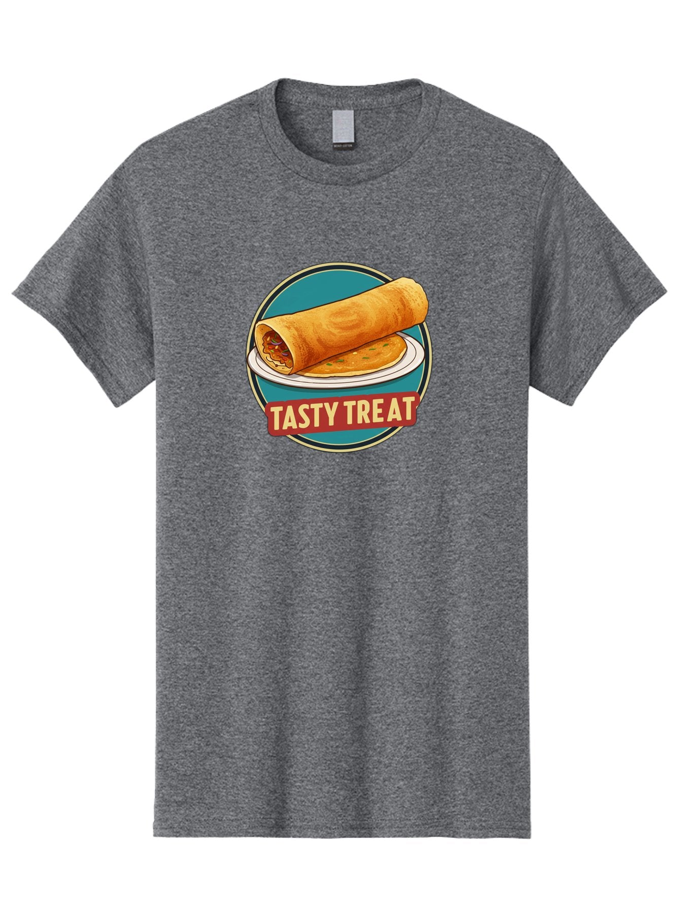 Tasty-Treat-11 Men'S Graphic Tee, 100% Cotton, Comfortable Casual Summer Wear, Machine Washable, Rolled Dosa, Savory Crepe, Indian Cuisine, South Asian Food, Tasty Treat, Dosa On A Plate, Delicious Meal, Spicy Filling Bab510 6