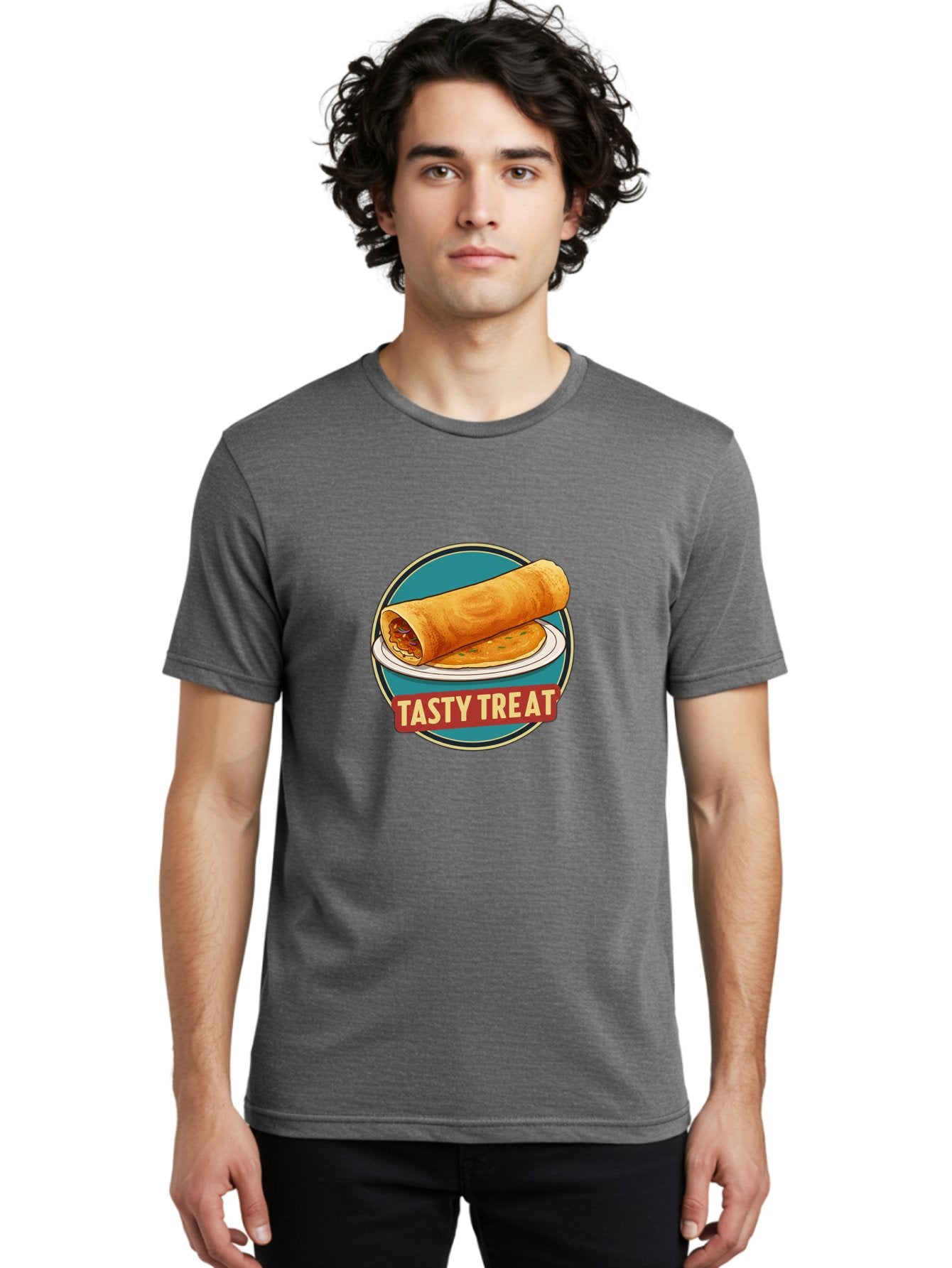 Tasty-Treat-11 Men'S Graphic Tee, 100% Cotton, Comfortable Casual Summer Wear, Machine Washable, Rolled Dosa, Savory Crepe, Indian Cuisine, South Asian Food, Tasty Treat, Dosa On A Plate, Delicious Meal, Spicy Filling Bab510 24