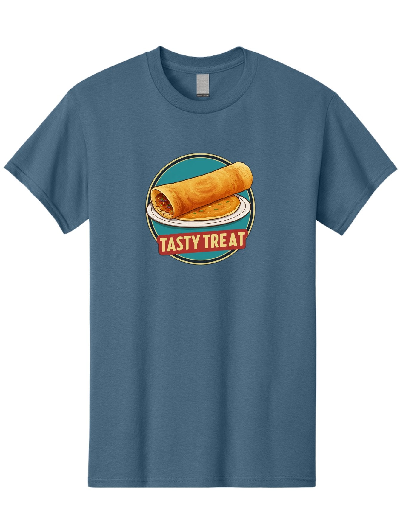Tasty-Treat-11 Men'S Graphic Tee, 100% Cotton, Comfortable Casual Summer Wear, Machine Washable, Rolled Dosa, Savory Crepe, Indian Cuisine, South Asian Food, Tasty Treat, Dosa On A Plate, Delicious Meal, Spicy Filling Bab510 15