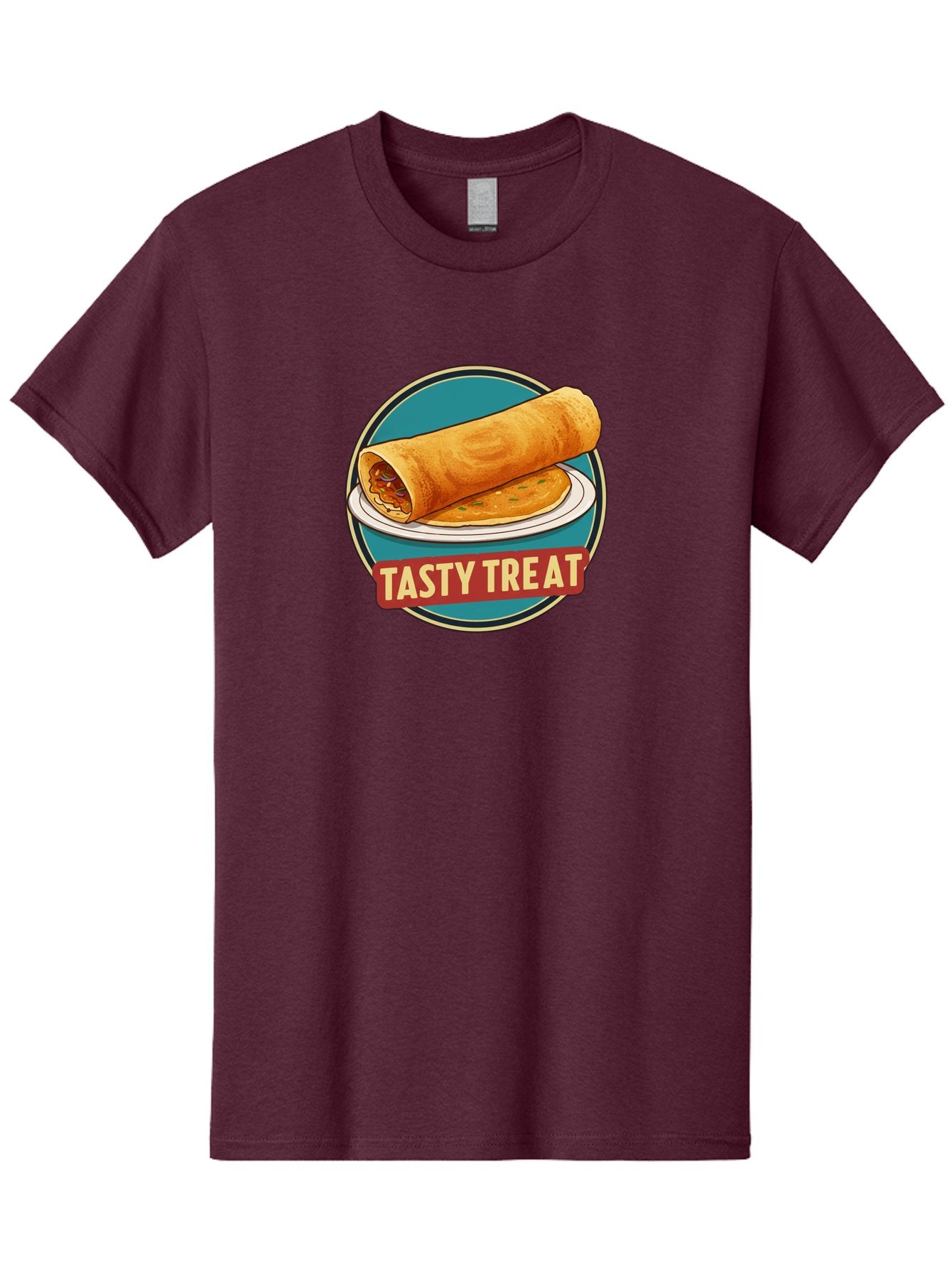 Tasty-Treat-11 Men'S Graphic Tee, 100% Cotton, Comfortable Casual Summer Wear, Machine Washable, Rolled Dosa, Savory Crepe, Indian Cuisine, South Asian Food, Tasty Treat, Dosa On A Plate, Delicious Meal, Spicy Filling Bab510 8