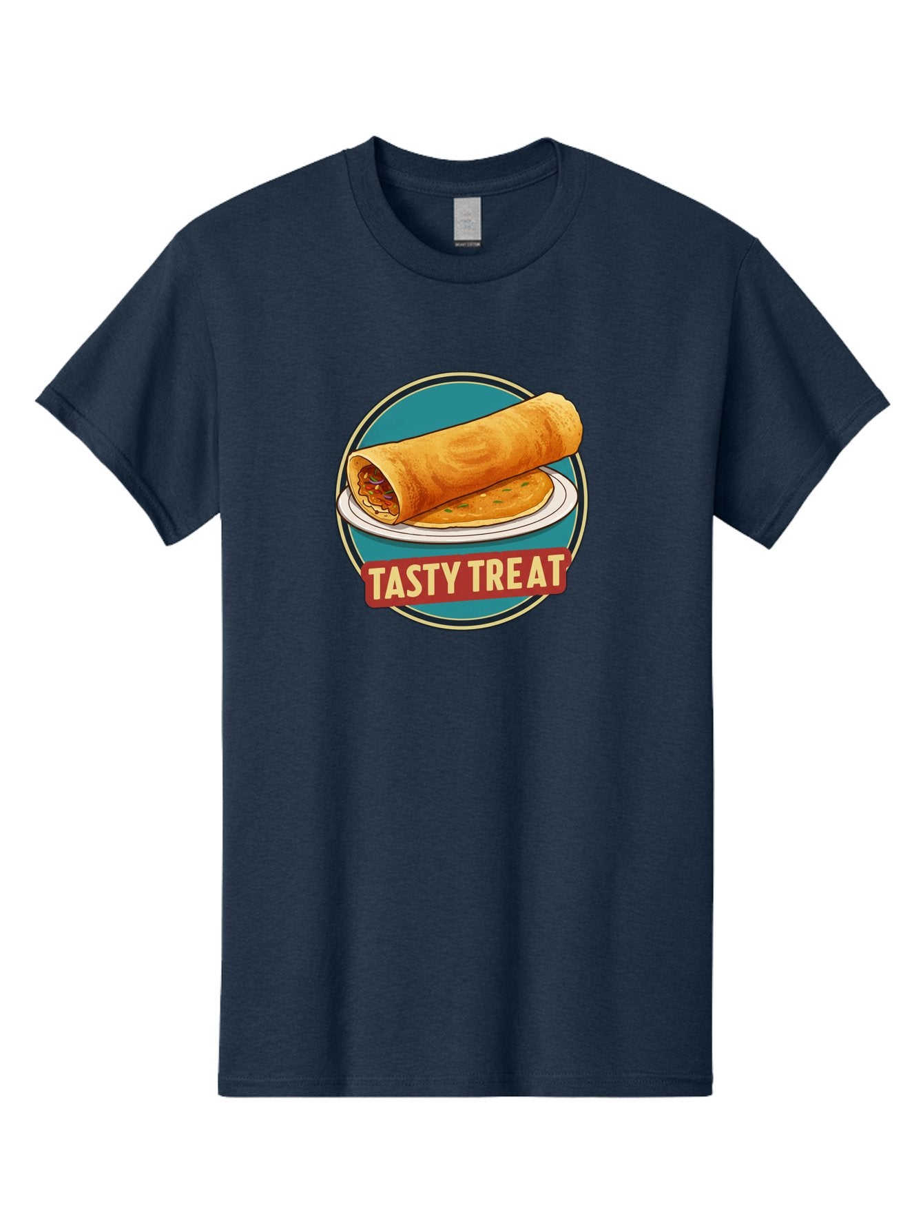 Tasty-Treat-11 Men'S Graphic Tee, 100% Cotton, Comfortable Casual Summer Wear, Machine Washable, Rolled Dosa, Savory Crepe, Indian Cuisine, South Asian Food, Tasty Treat, Dosa On A Plate, Delicious Meal, Spicy Filling Bab510 9