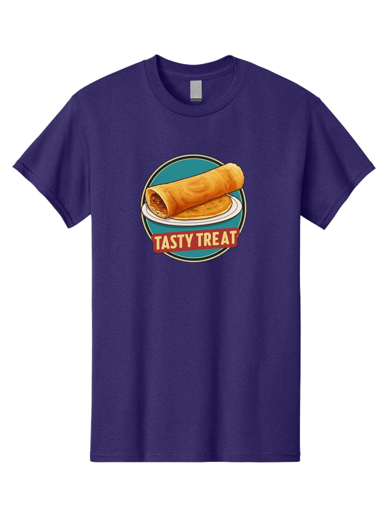 Tasty-Treat-11 Men'S Graphic Tee, 100% Cotton, Comfortable Casual Summer Wear, Machine Washable, Rolled Dosa, Savory Crepe, Indian Cuisine, South Asian Food, Tasty Treat, Dosa On A Plate, Delicious Meal, Spicy Filling Bab510 7
