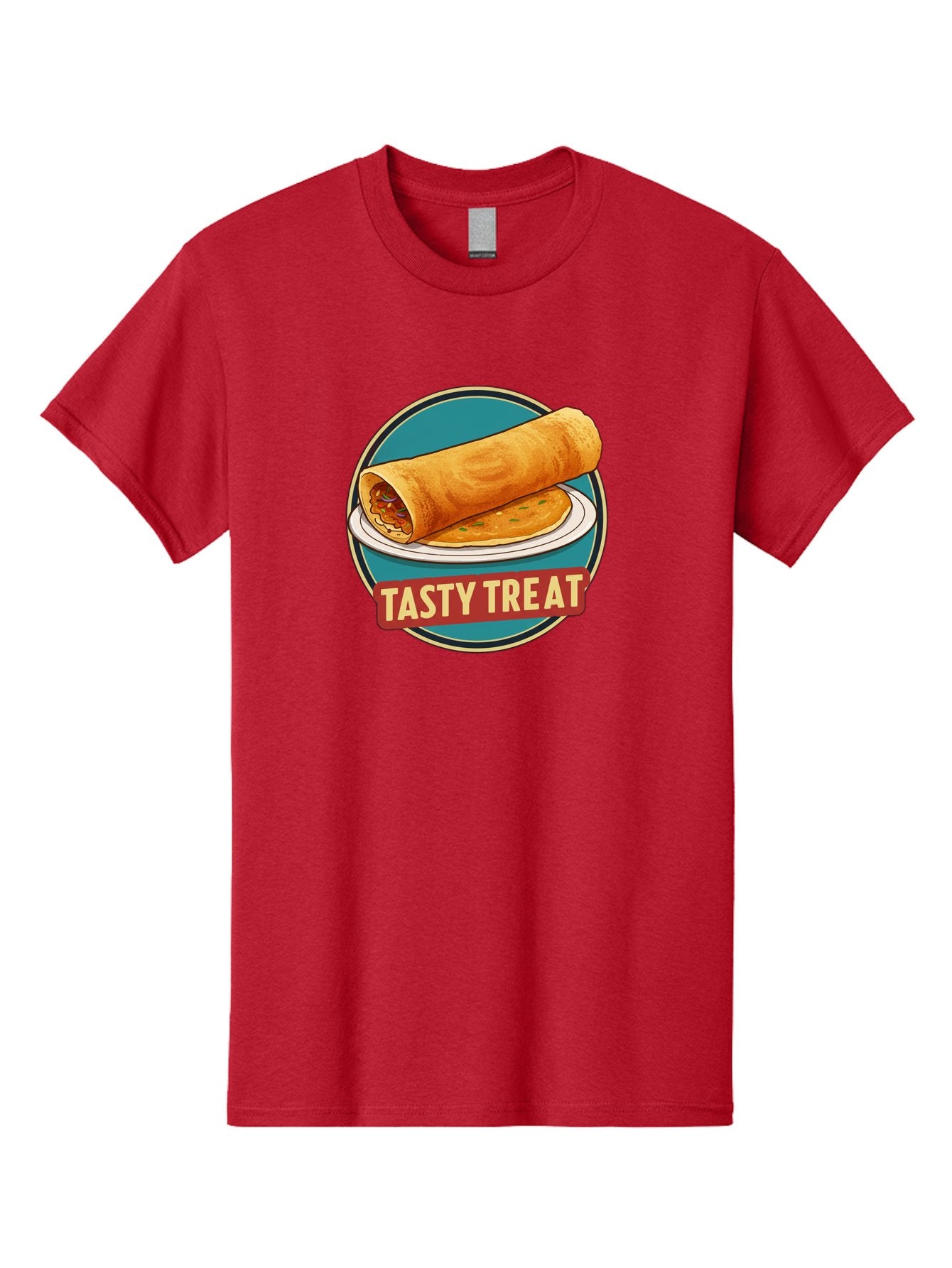 Tasty-Treat-11 Men'S Graphic Tee, 100% Cotton, Comfortable Casual Summer Wear, Machine Washable, Rolled Dosa, Savory Crepe, Indian Cuisine, South Asian Food, Tasty Treat, Dosa On A Plate, Delicious Meal, Spicy Filling Bab510 10